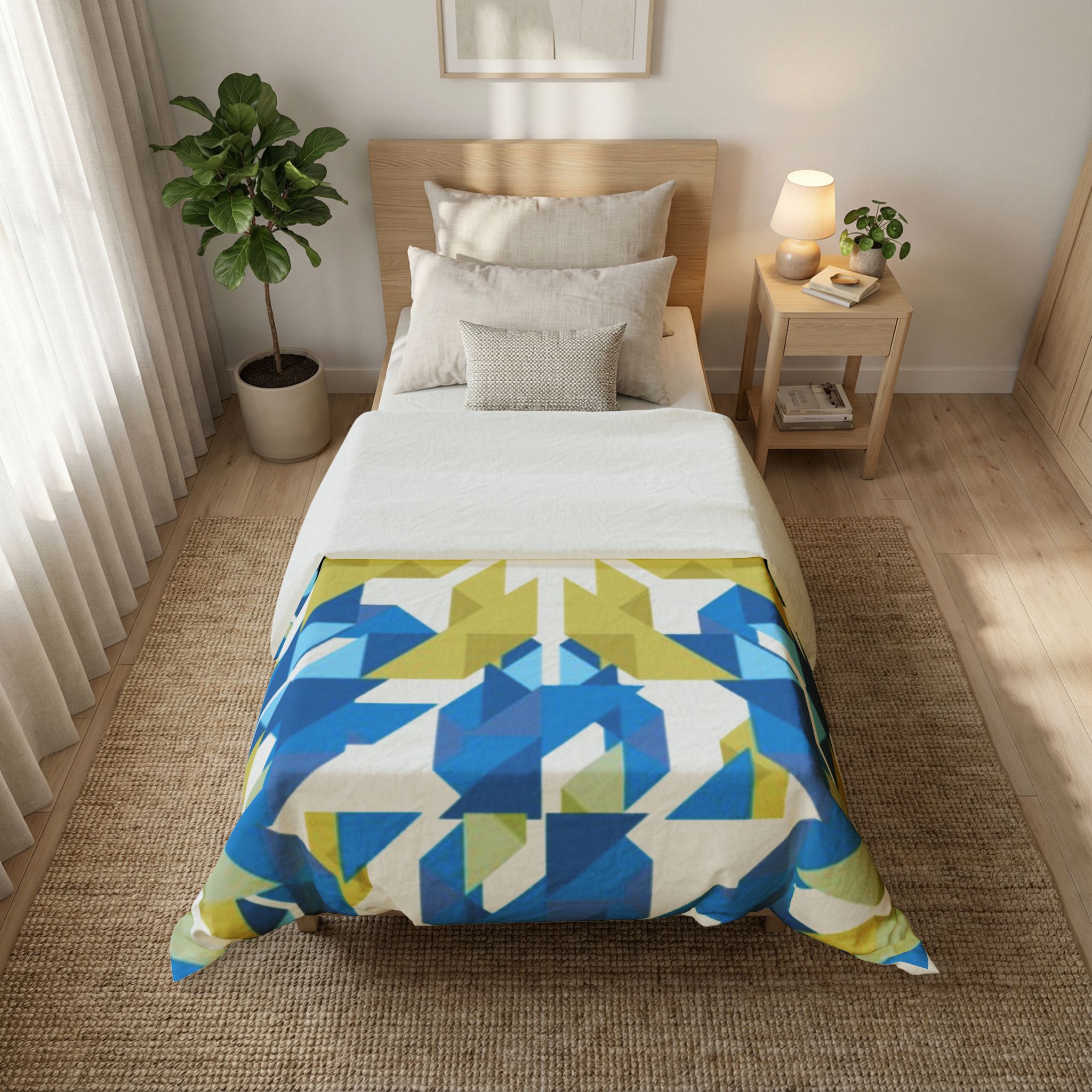 Blue and Green Geometric Mandala Cotton Duvet Cover - Image 6