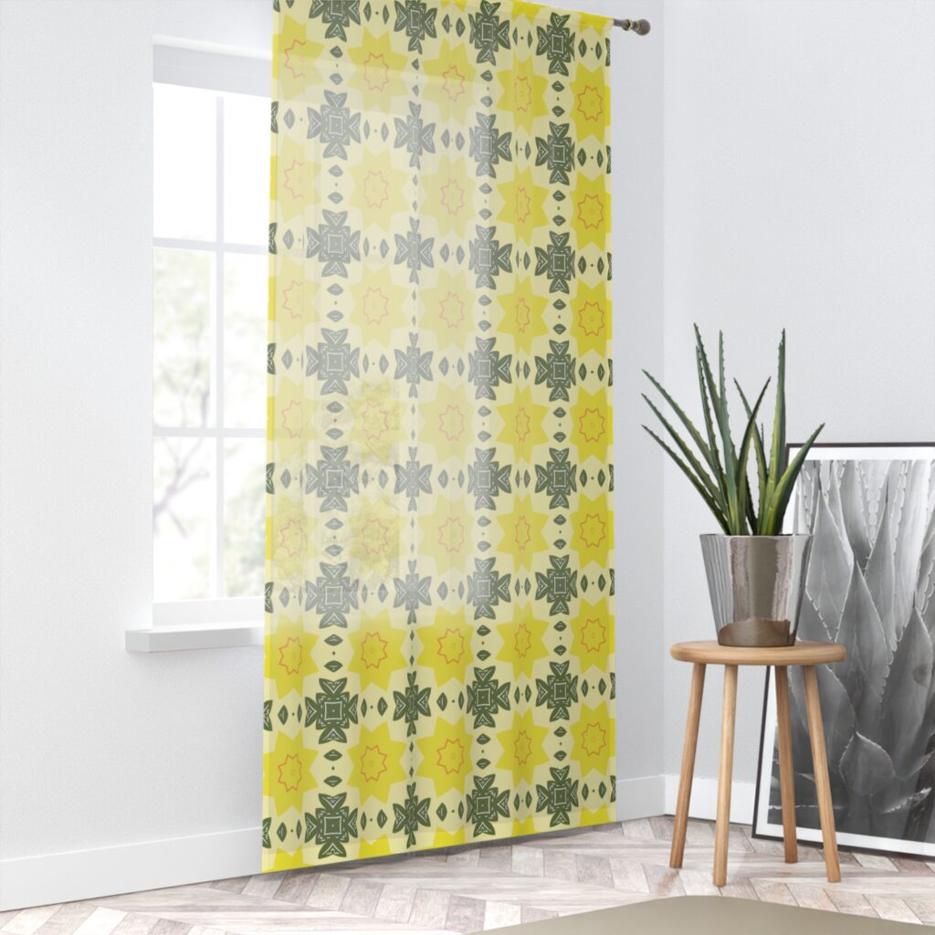 Yellow and Gray Geometric Boho Window Curtain