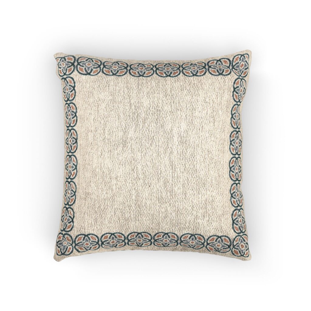 Neutral Woven Pillow with Southwestern Border | Boho Throw Pillow