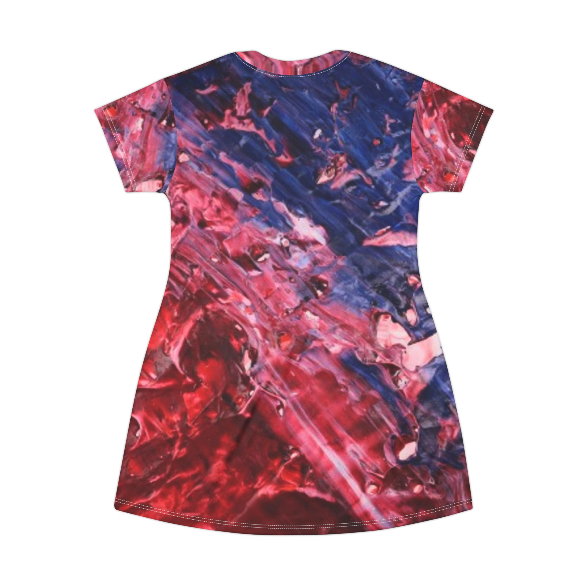Abstract Red and Blue Marble T-Shirt Dress - Image 3