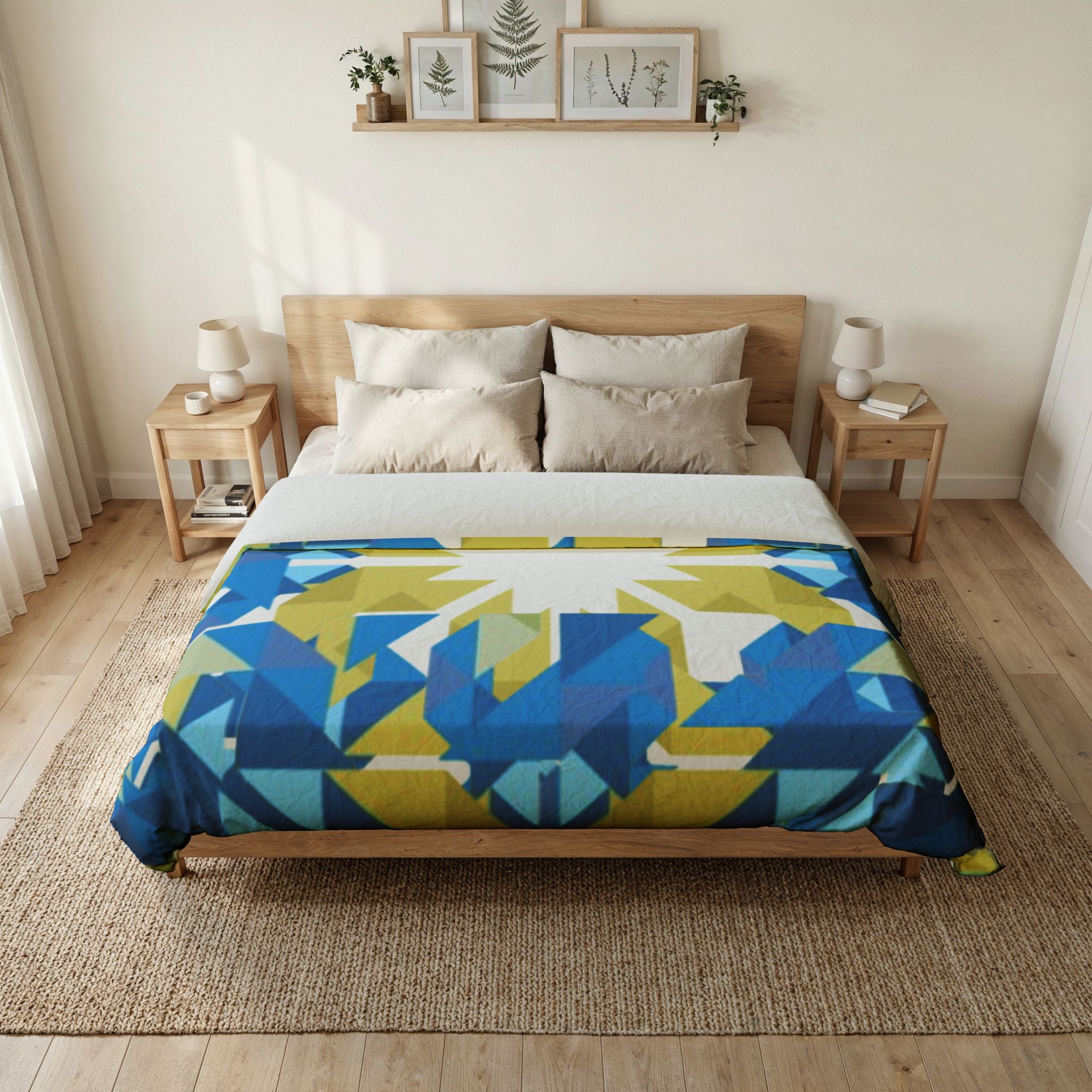 Blue and Green Geometric Mandala Cotton Duvet Cover - Image 8