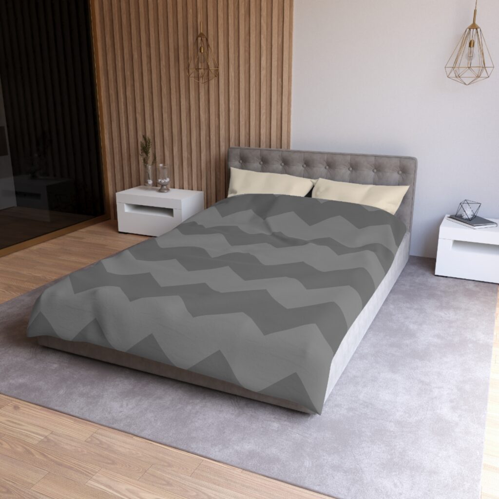 Gray Chevron Microfiber Duvet Cover — Modern Geometric Bedding
