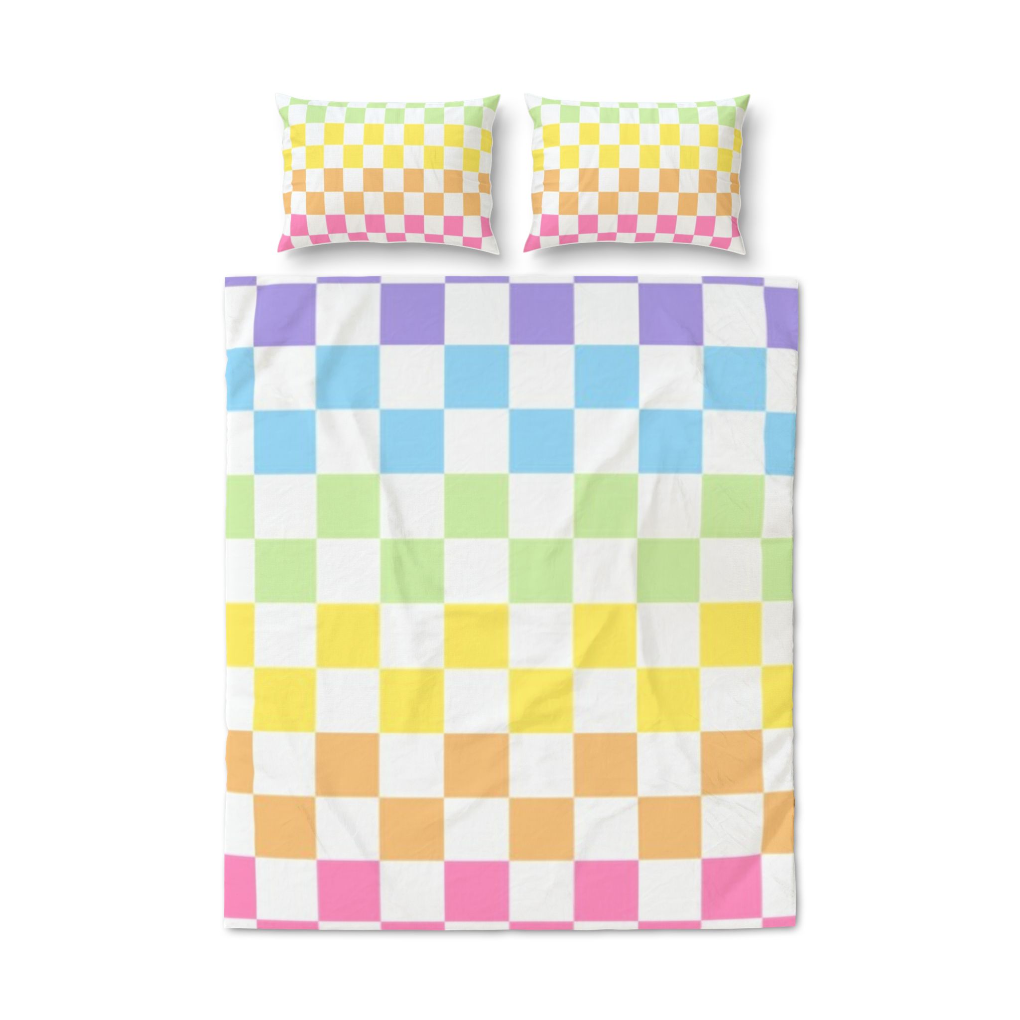 Pastel Rainbow Checkerboard Quilt Cover Set - Image 3