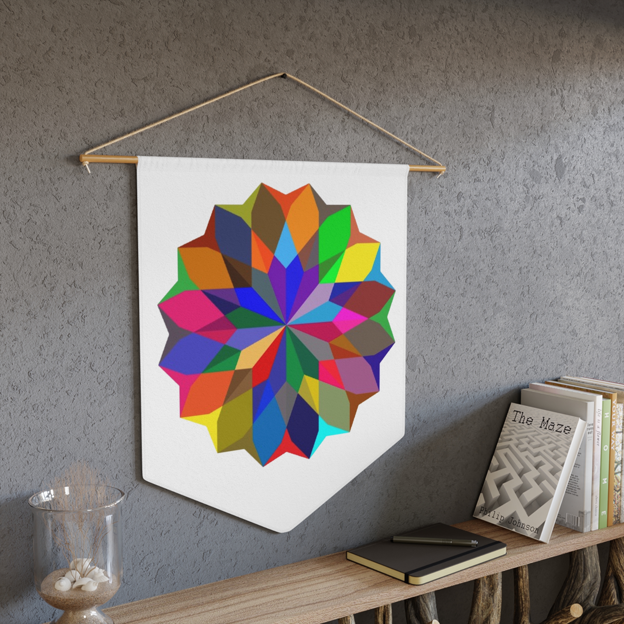 Colorful Geometric Mandala Pennant – Vibrant Wall Flag for Home & Office