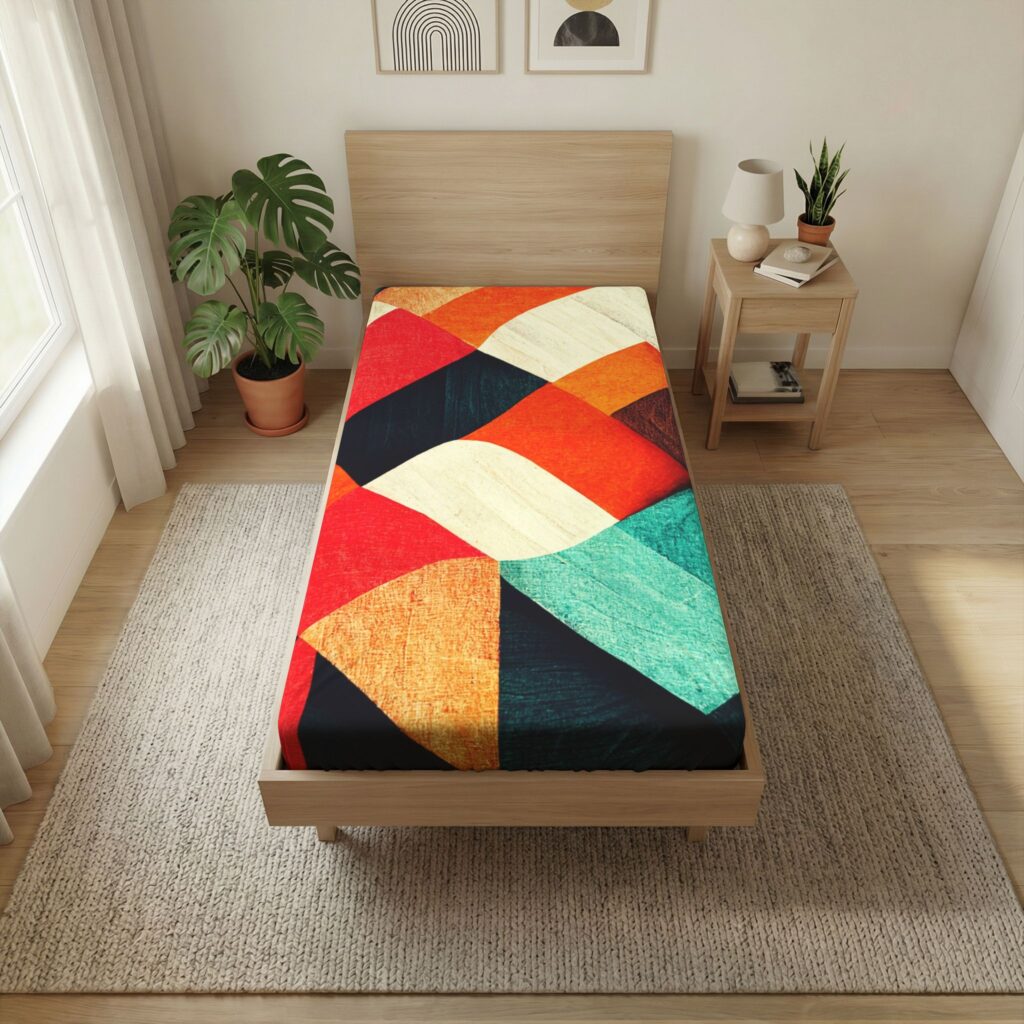 Abstract Geometric Twin Flat Sheet — Midcentury Retro Colorblock Bedding