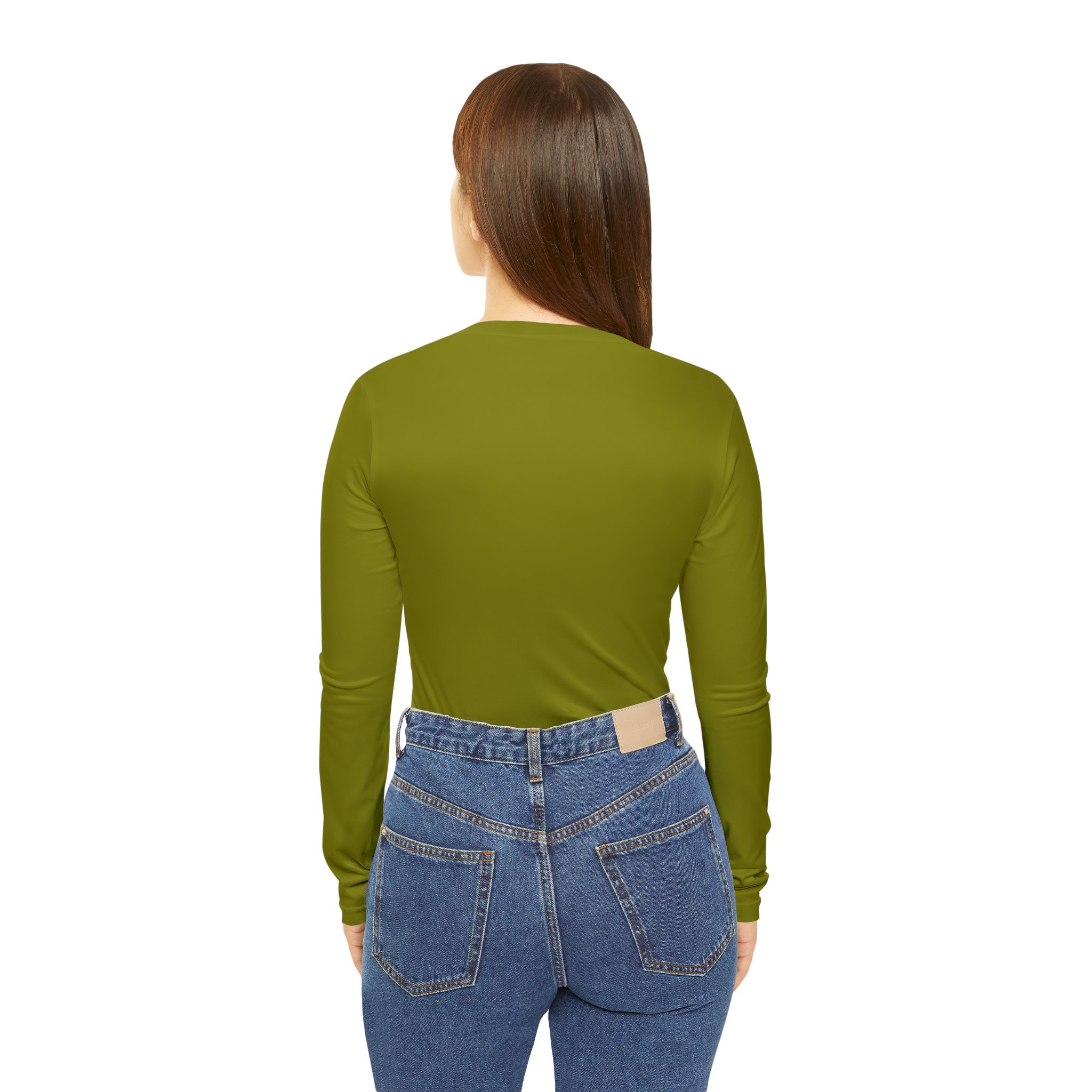 Olive V-Neck Long Sleeve Shirt | Plain Solid Color Women's Top - Image 4