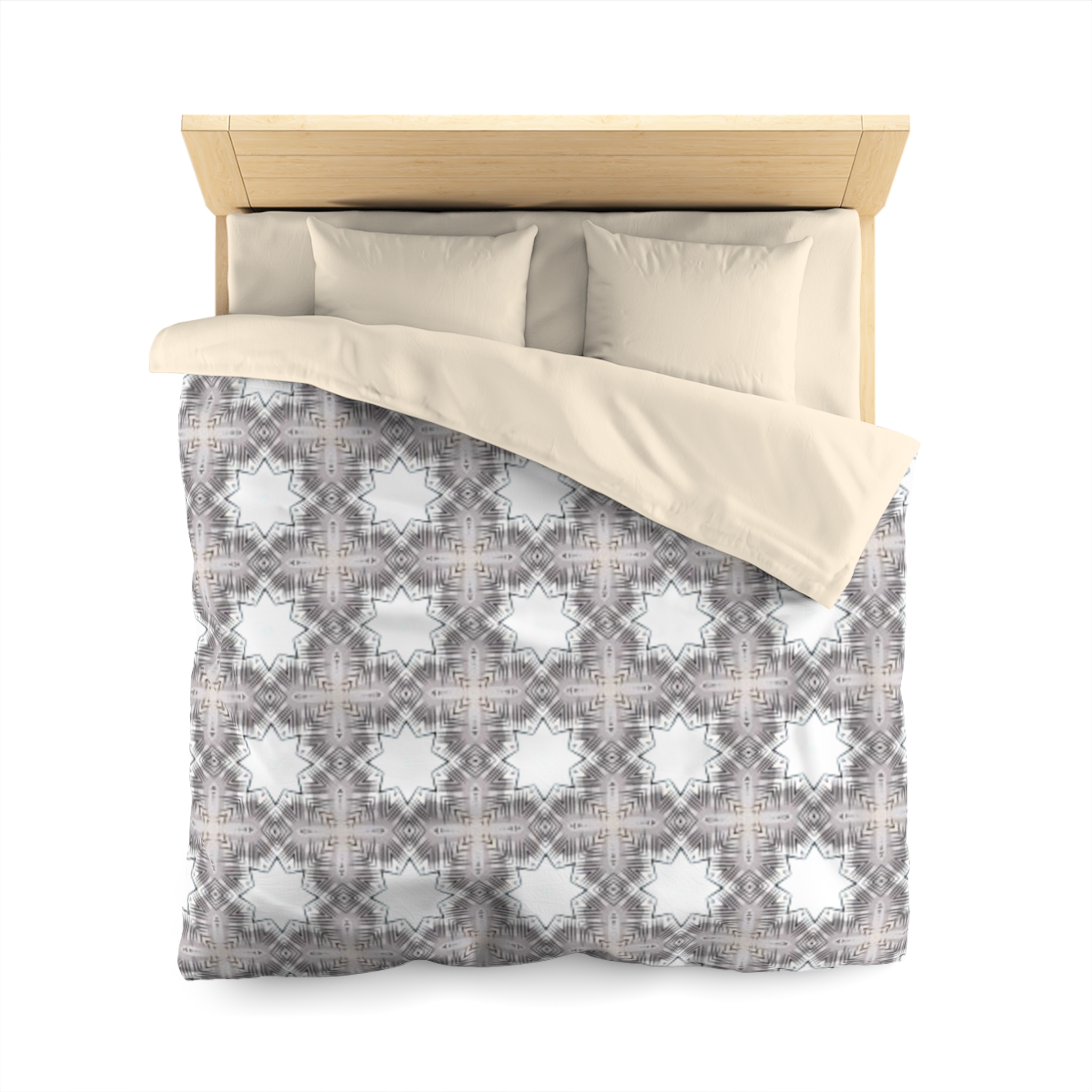 Gray Geometric Moroccan Star Microfiber Duvet Cover - Image 5