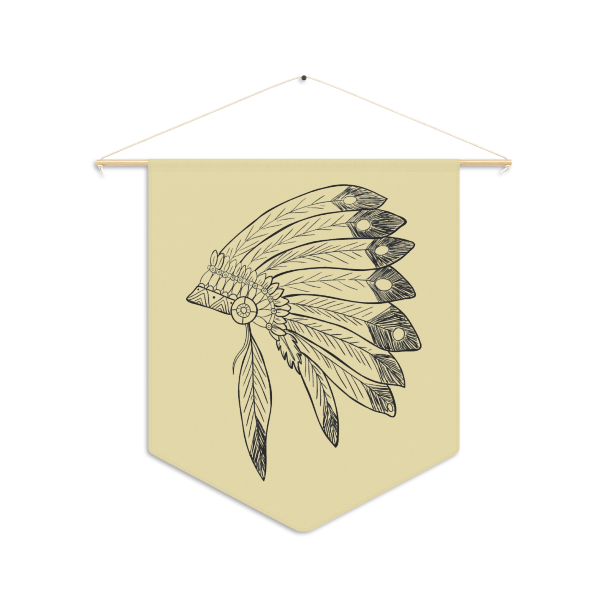 Boho Feather Headdress Pennant Wall Banner — Neutral Tribal Nursery Decor - Image 2