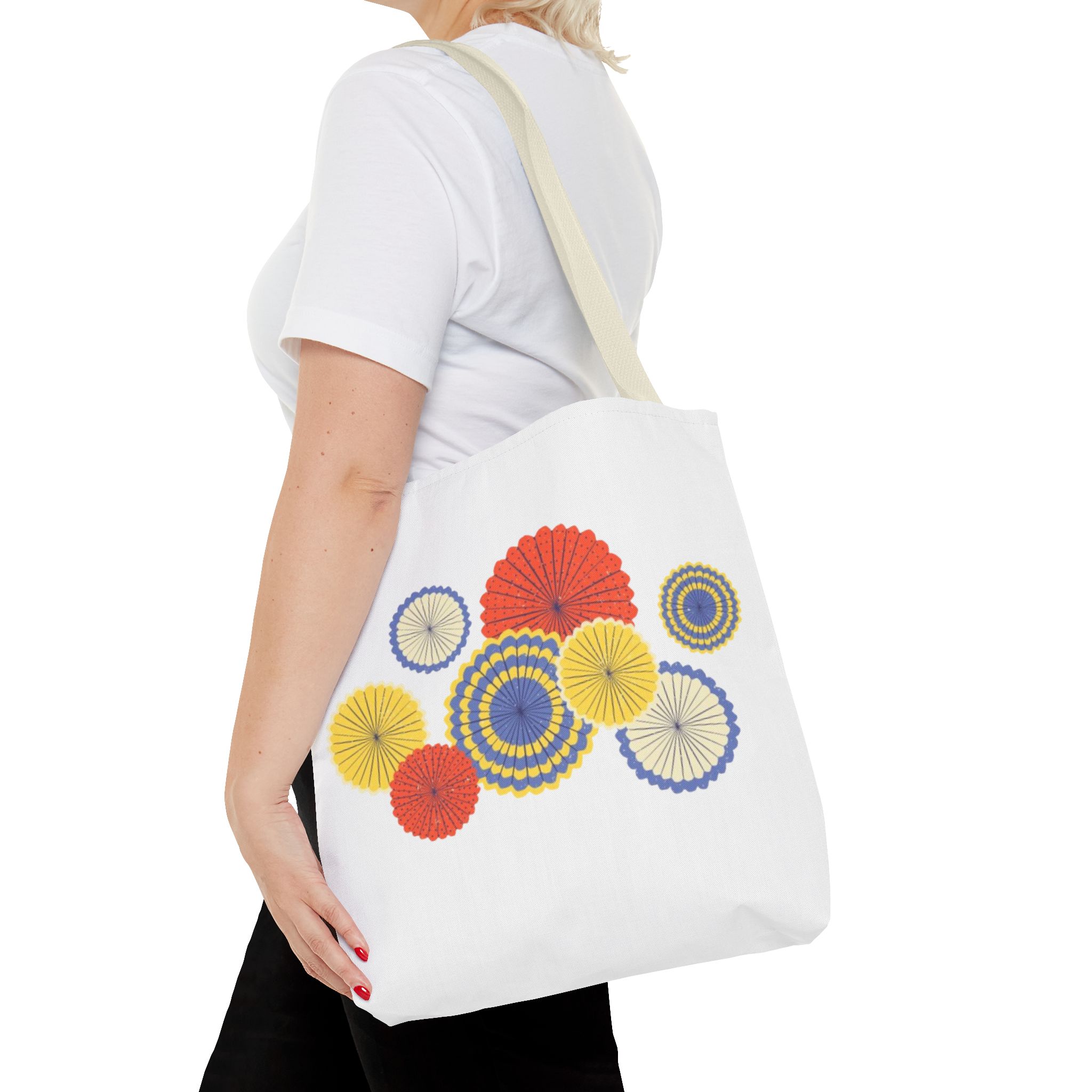 Floral Paper Fans Tote Bag — Colorful Retro Sunburst Design - Image 44