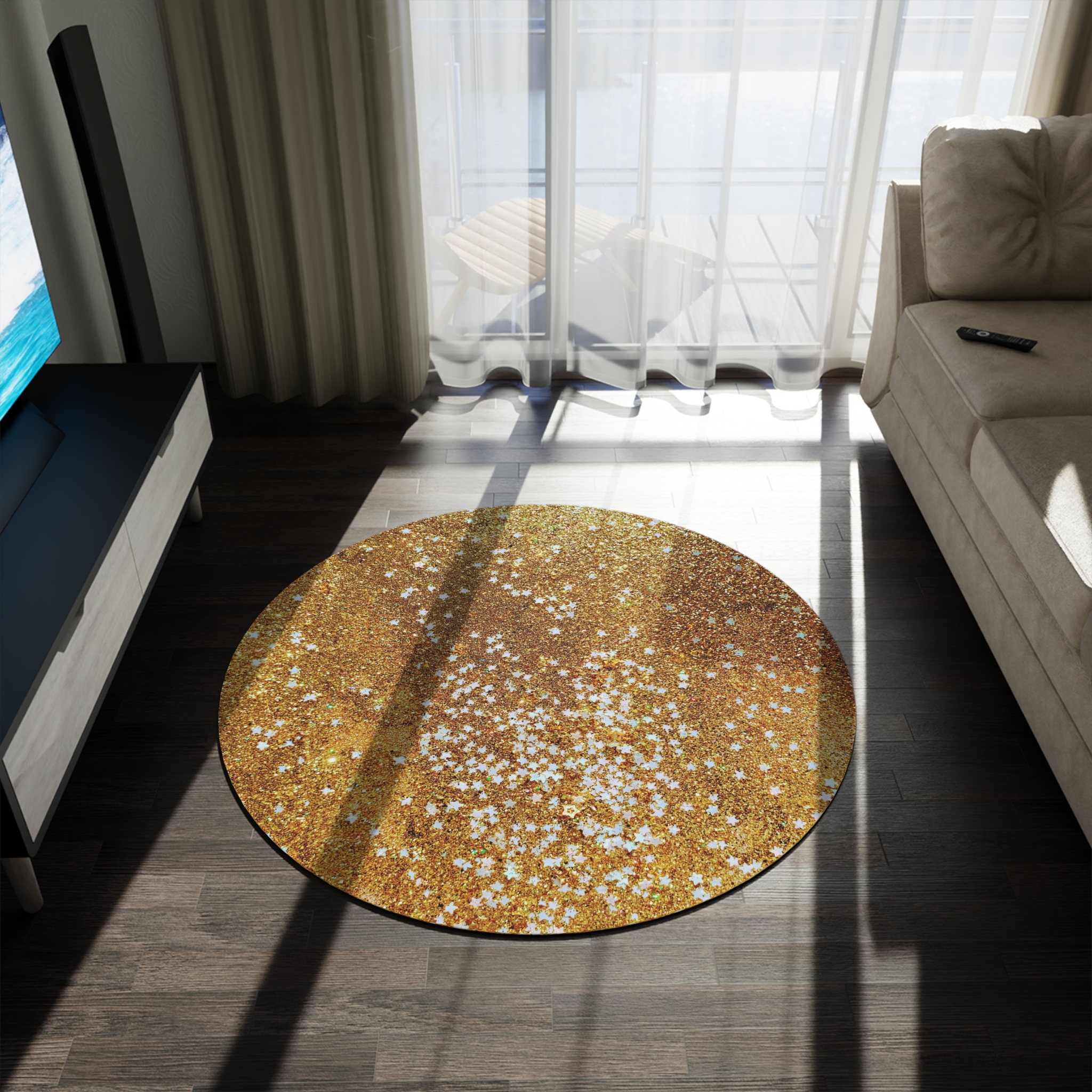 Golden Glitter Starry Sky Round Rug - Image 4
