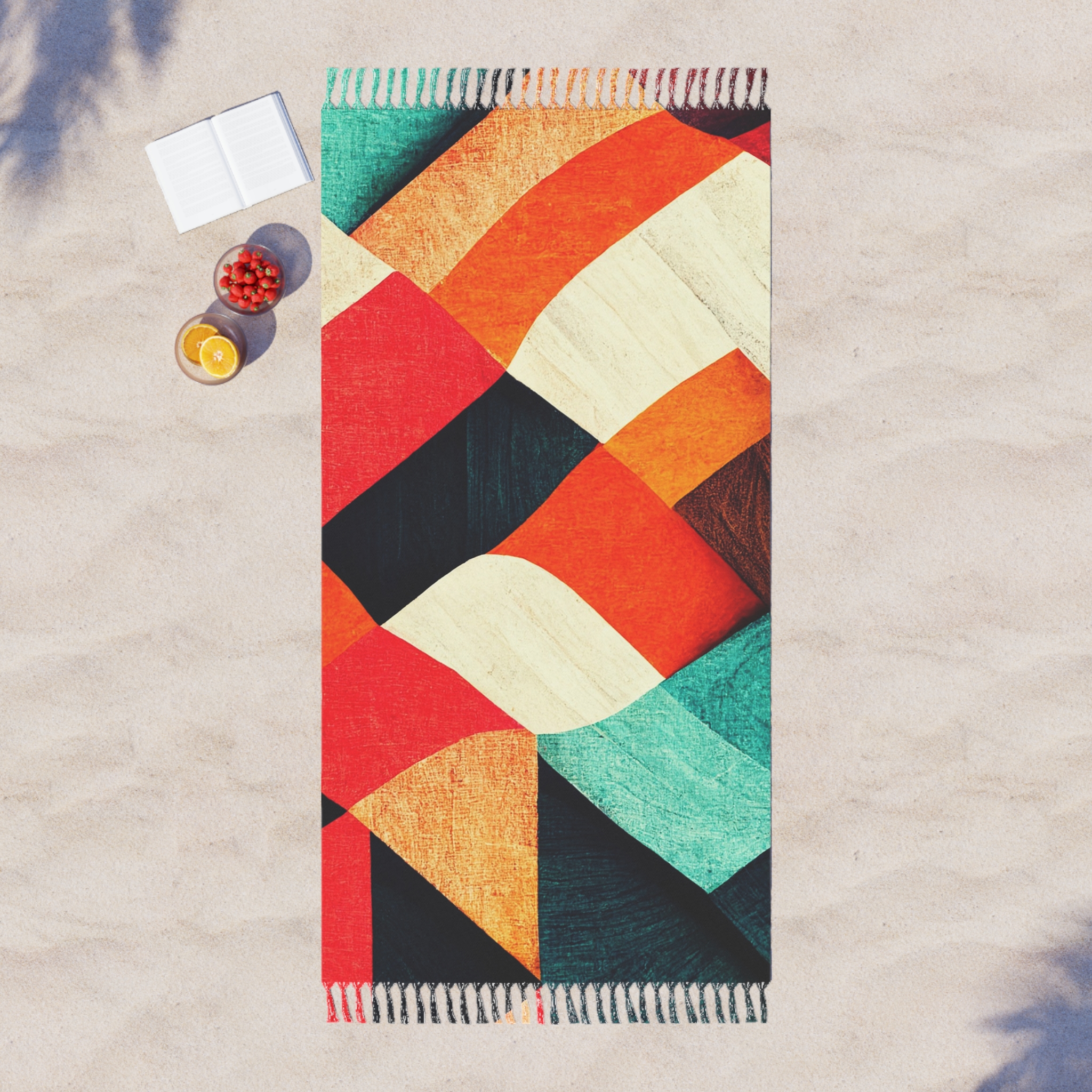 Boho Beach Towel - Retro Geometric Fringe Beach Cloth - Image 4