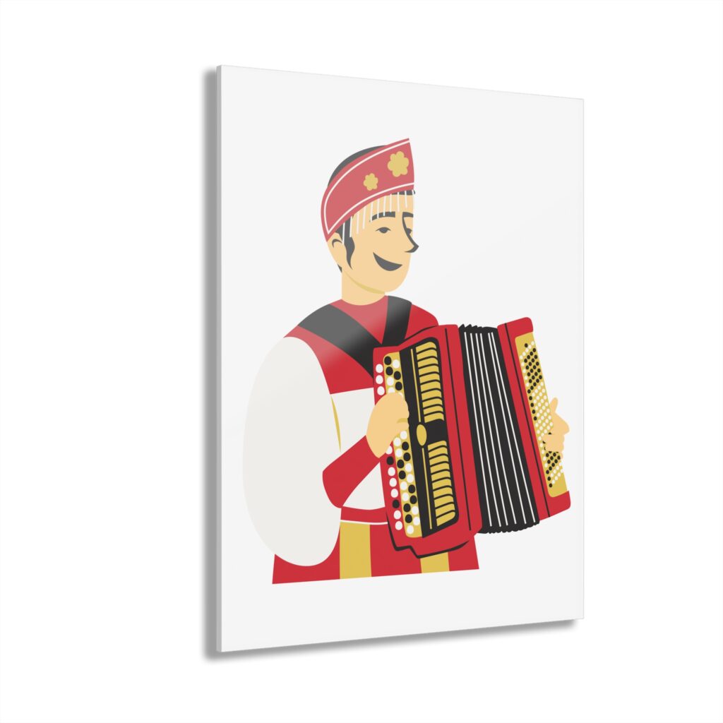 Accordion Musician Acrylic Print — Vintage Folk Wall Art (French Cleat Hanging)