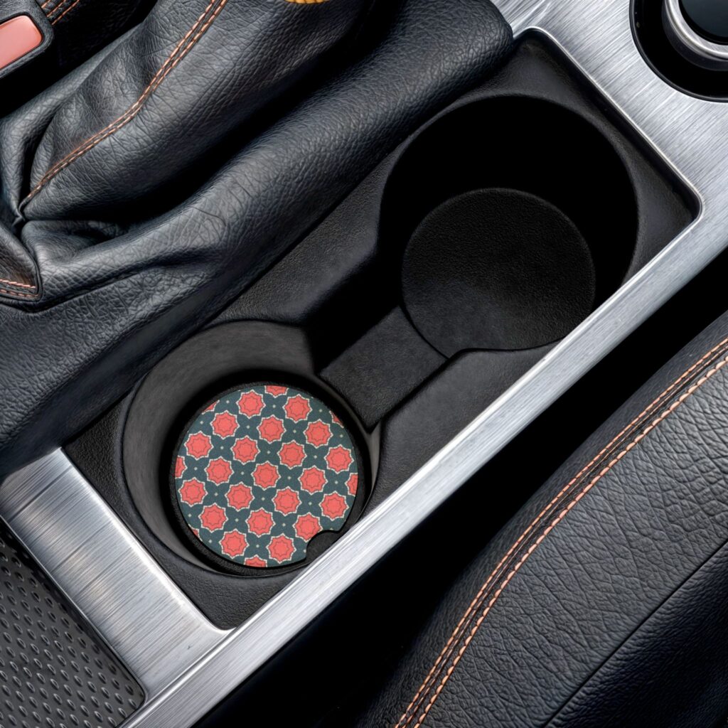 Geometric Red Medallion Soapstone Car Coaster