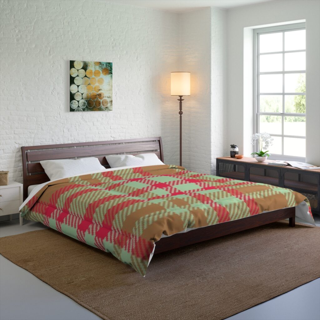 Pink and Sage Plaid Comforter