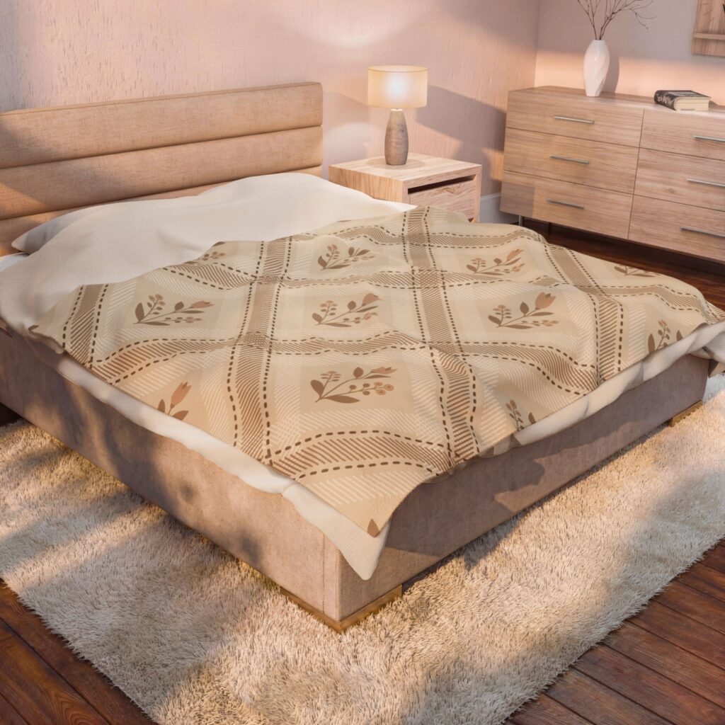 Velveteen Plush Blanket – Vintage Floral Trellis Pattern
