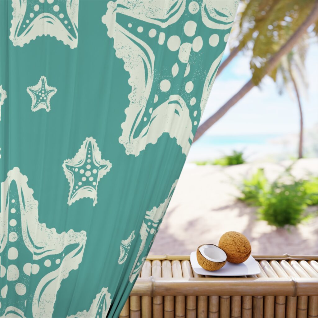 Teal Starfish Pattern Window Curtain