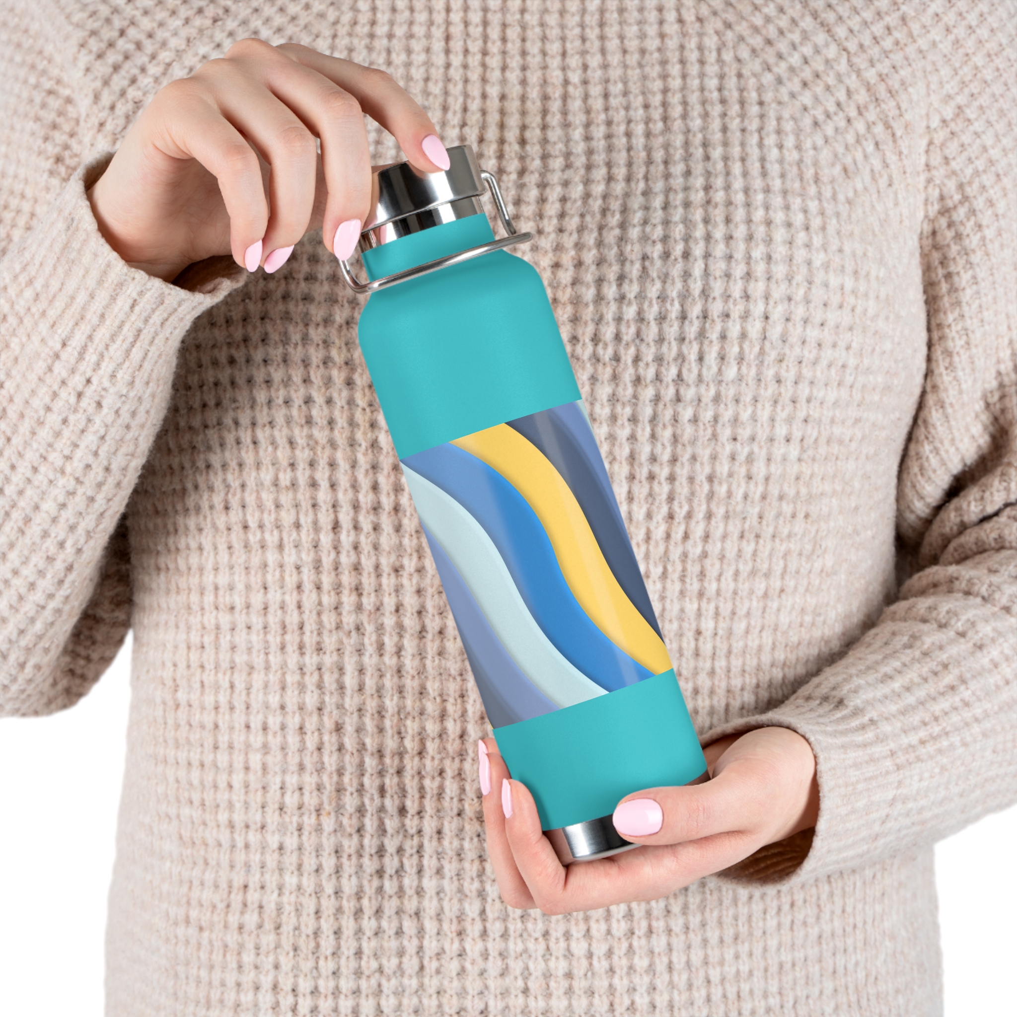 22oz Abstract Blue and Yellow Wave Vacuum Insulated Bottle - Image 30