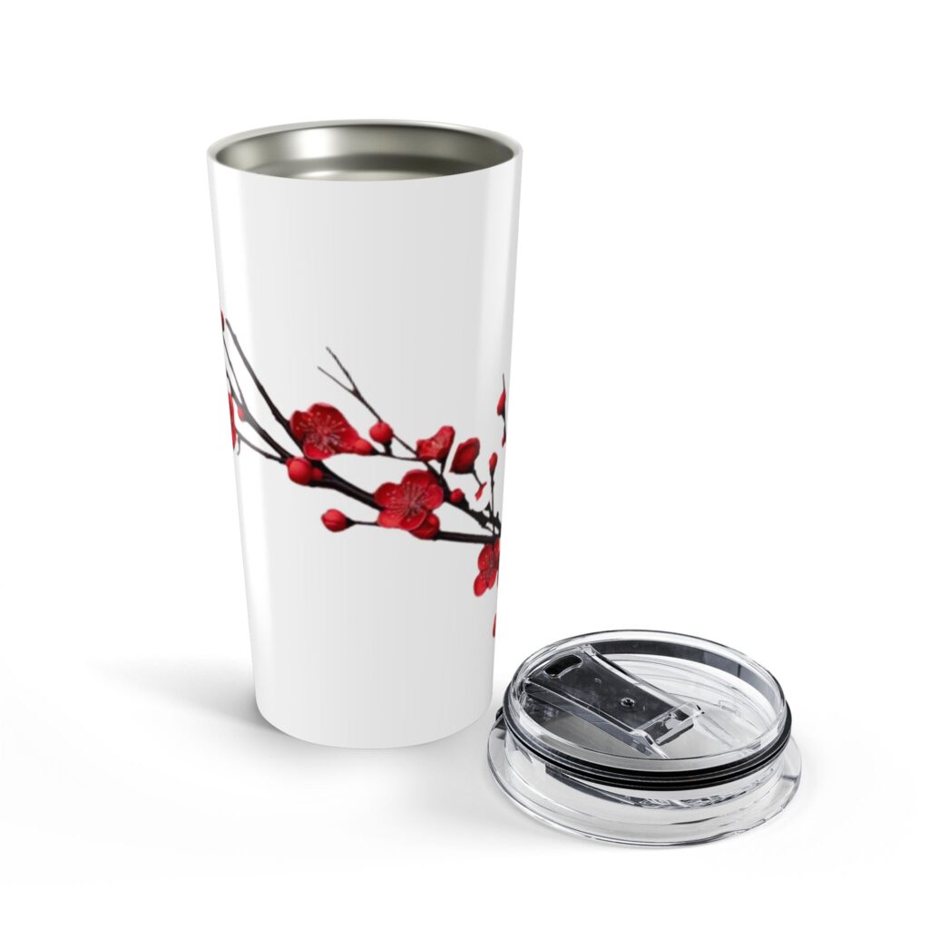20oz Floral Tumbler — Red Plum Blossom Stainless Travel Cup