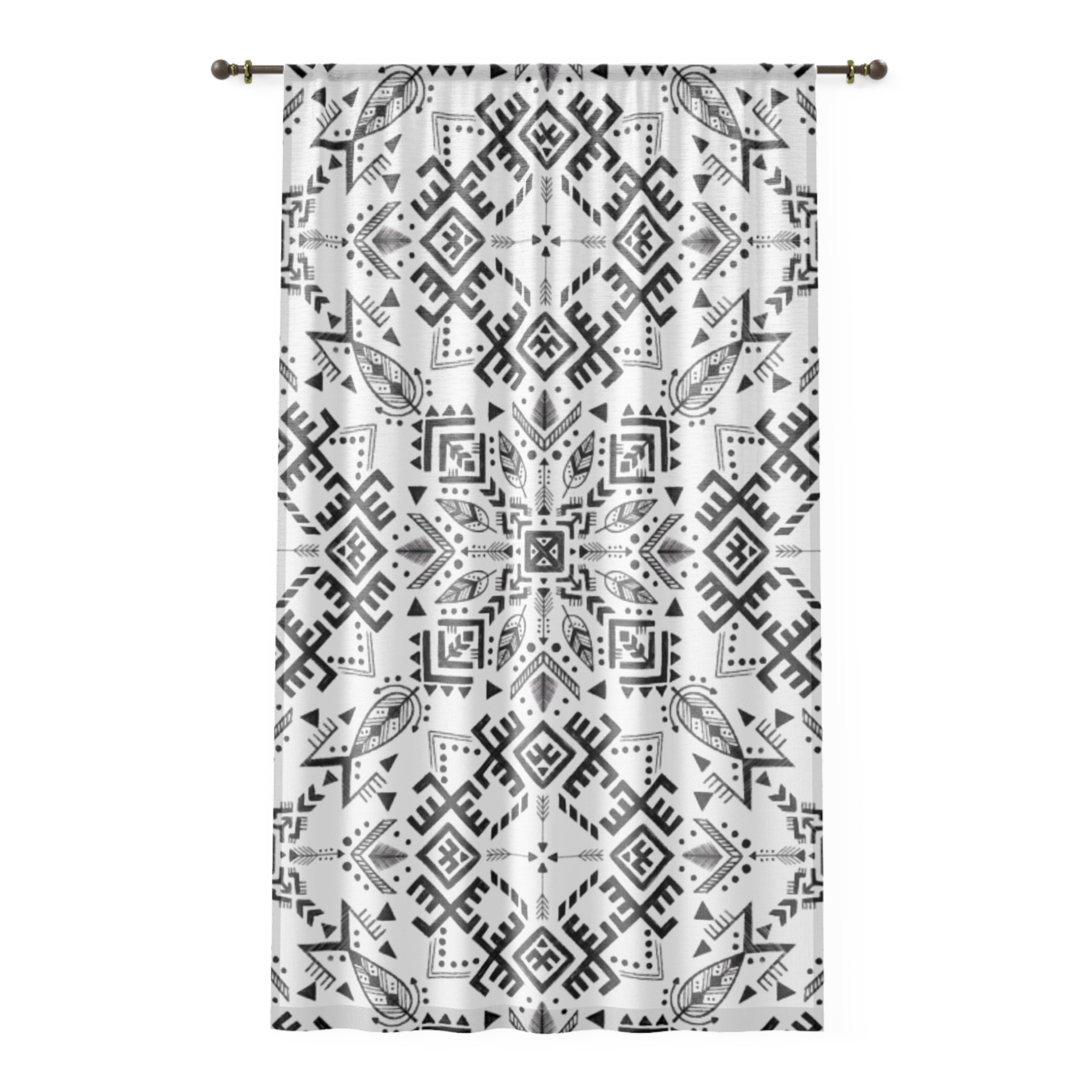 Geometric Boho Window Curtain – Black & White Tribal Pattern Sheer Panel - Image 2
