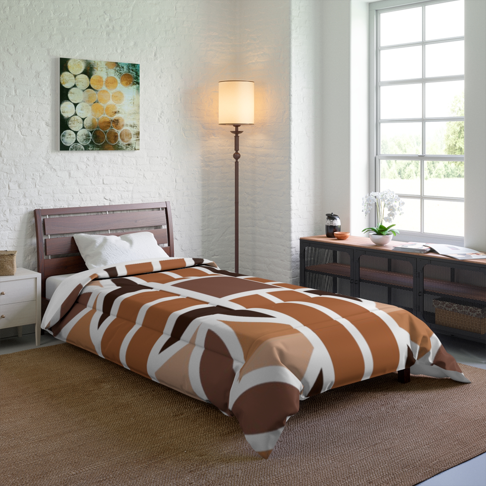 Mid-Century Modern Geometric Brown Comforter - Image 4