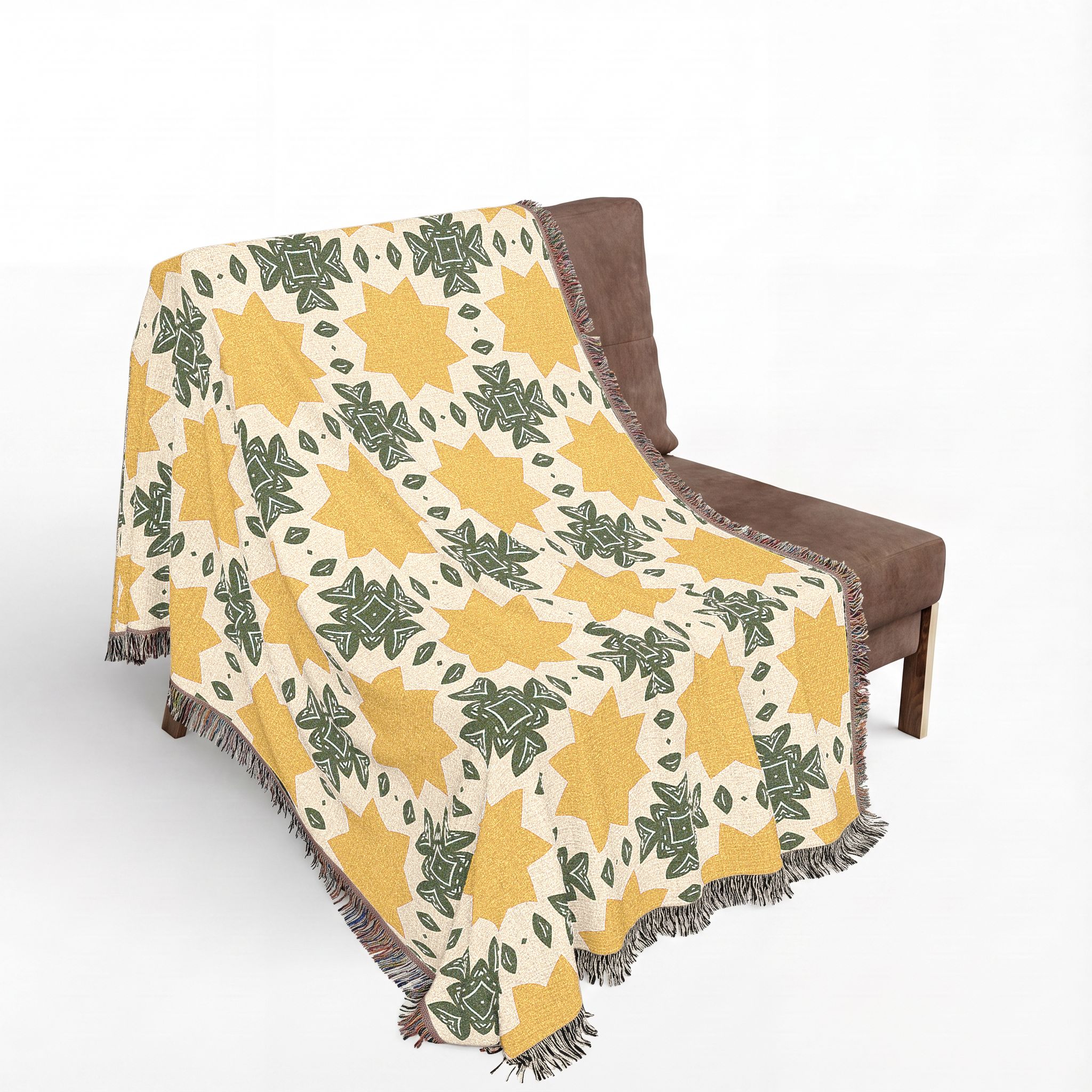 Mustard & Sage Geometric Woven Blanket