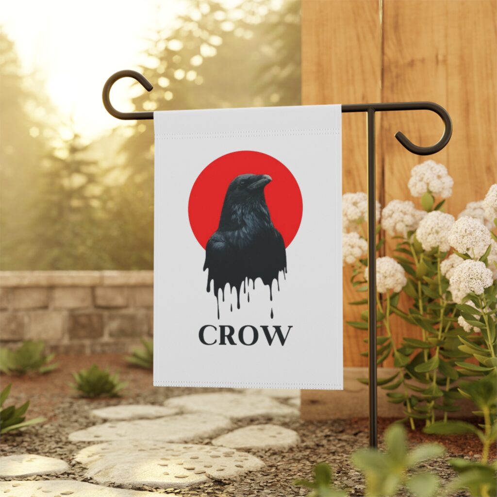 Crow Garden Flag - Raven Silhouette with Red Sun Decorative House Banner