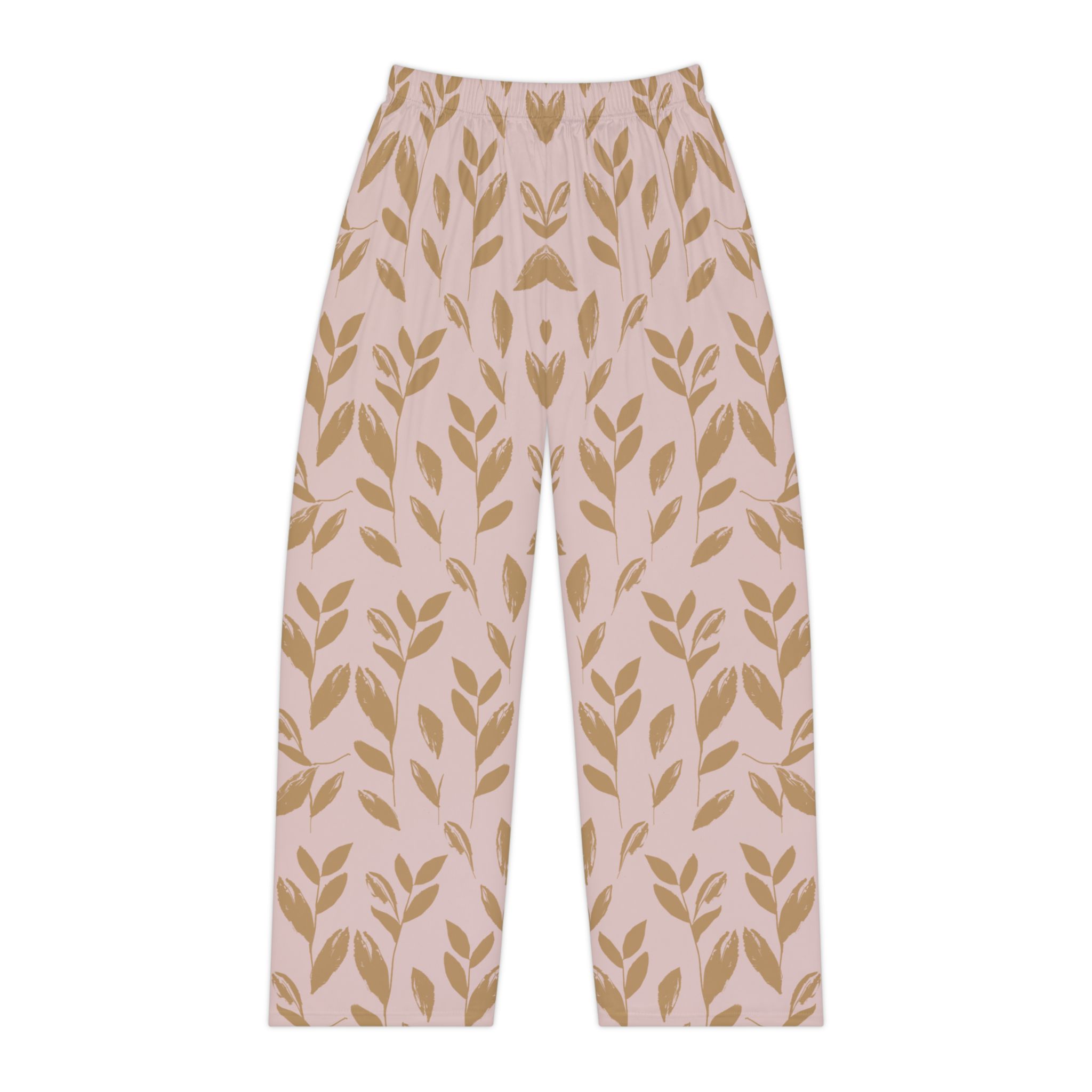 Leaf Pattern Women's Pajama Pants – Pink & Gold Relaxed Lounge Sleepwear - Image 2