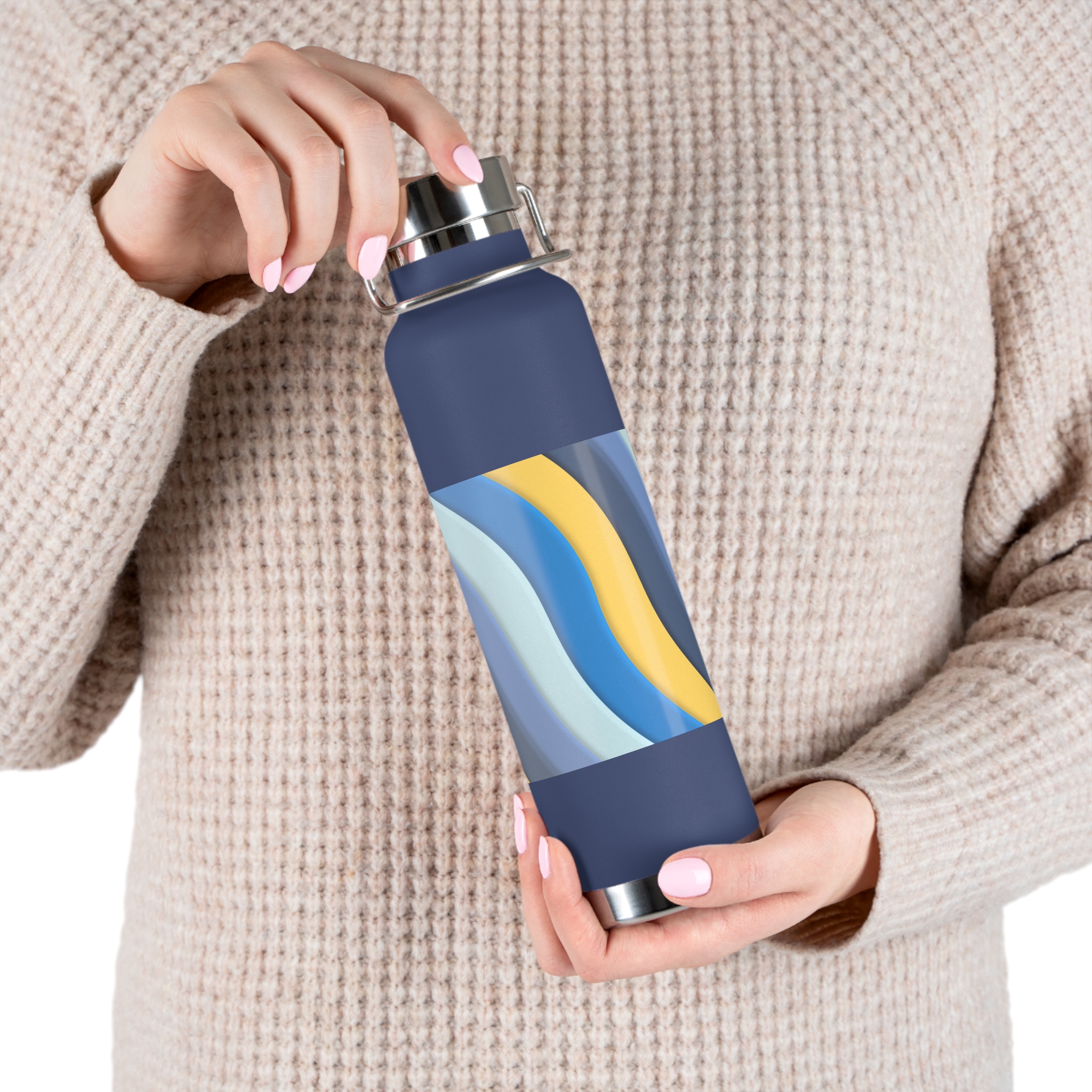 22oz Abstract Blue and Yellow Wave Vacuum Insulated Bottle - Image 40