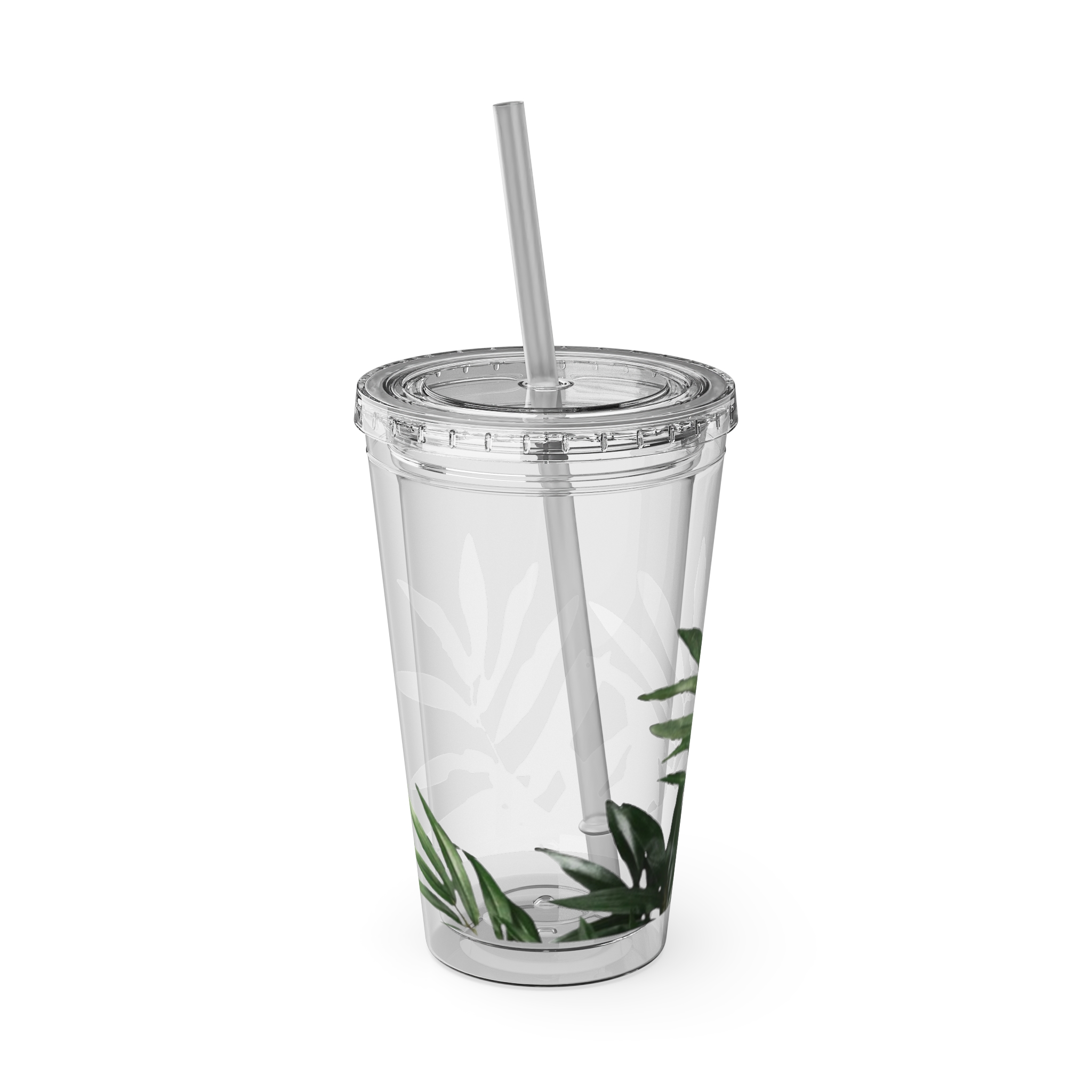 Tropical Green Leaves Tumbler | 16oz Straw Cup - Image 6