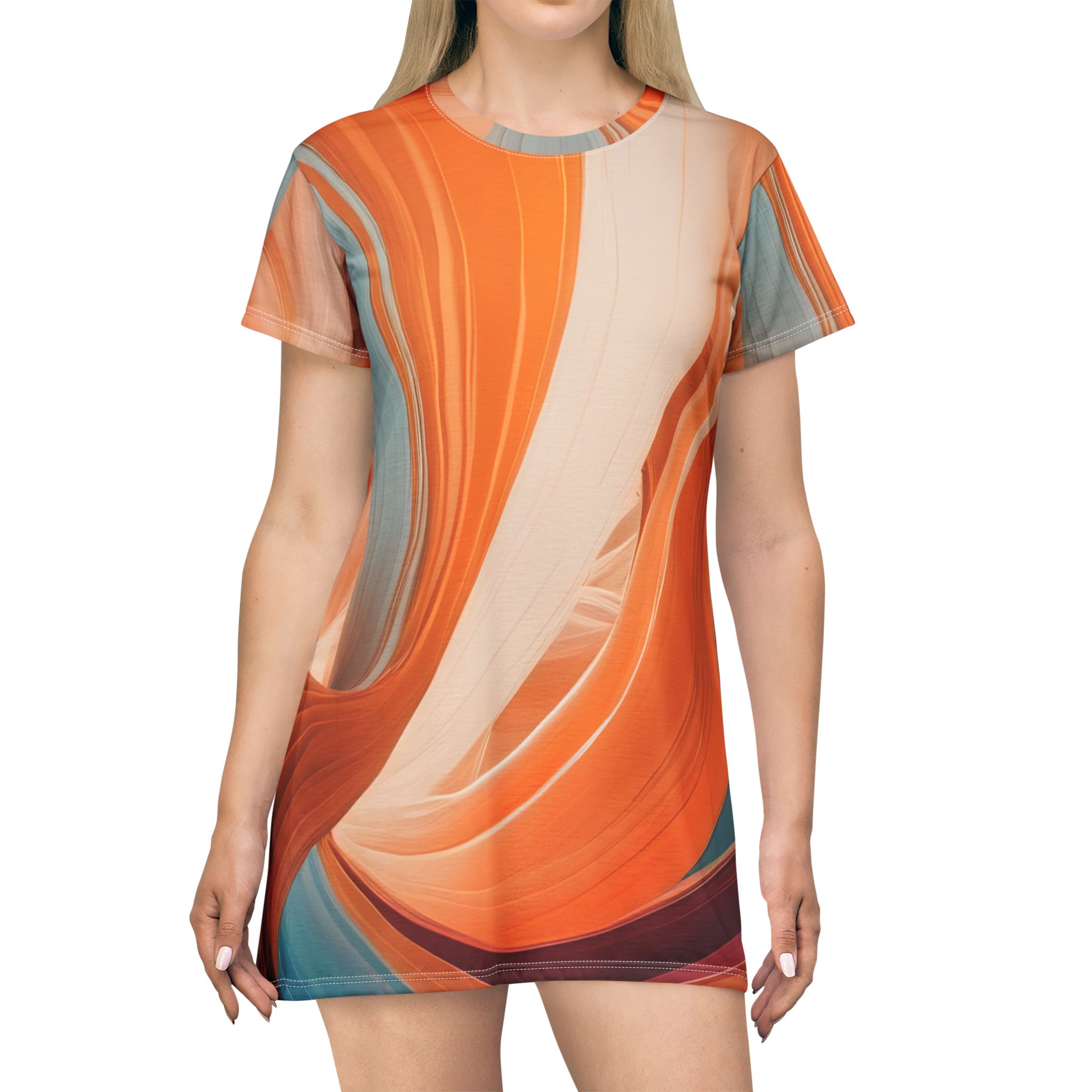 Abstract Orange Swirl T-Shirt Dress