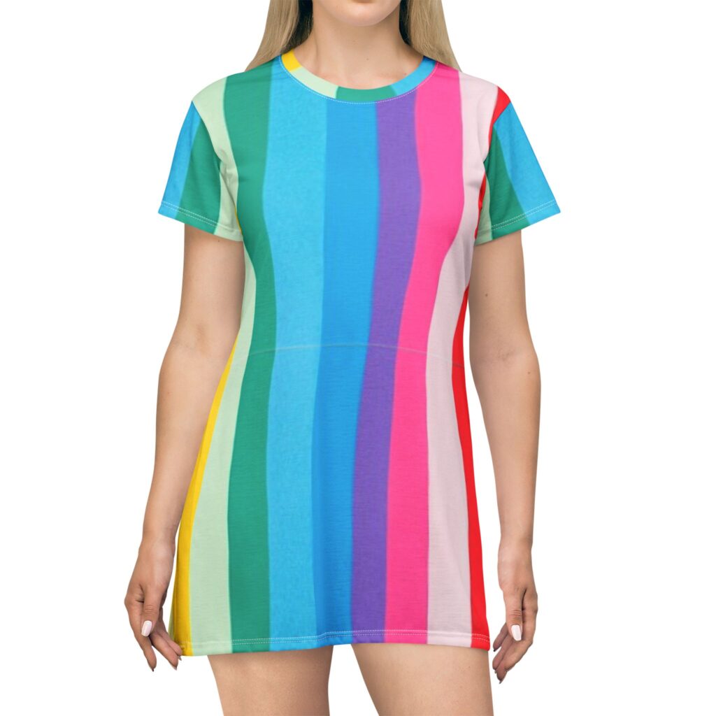 Rainbow Striped T-Shirt Dress