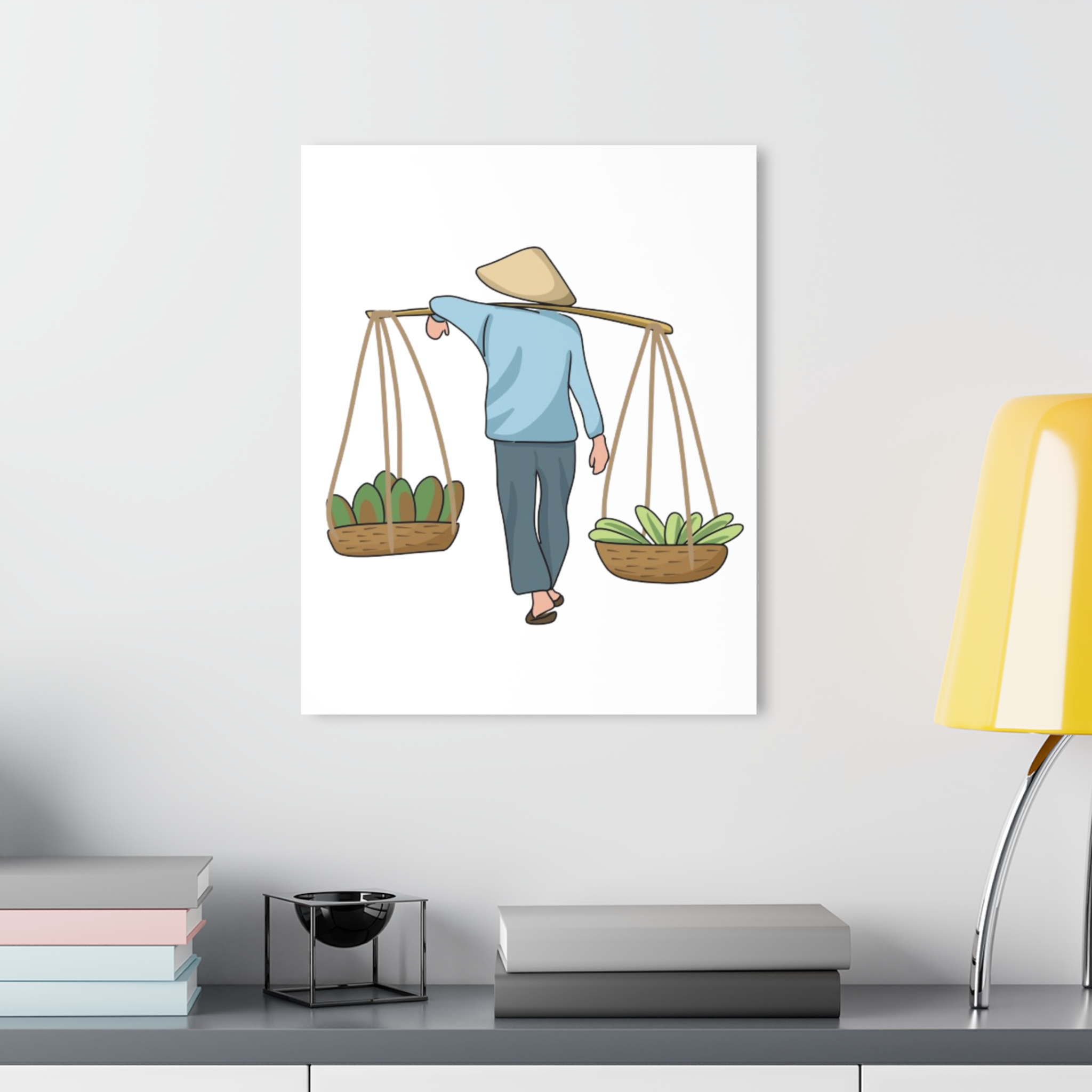 Acrylic Print — Vietnamese Market Vendor Illustration (French Cleat Hanging) - Image 8