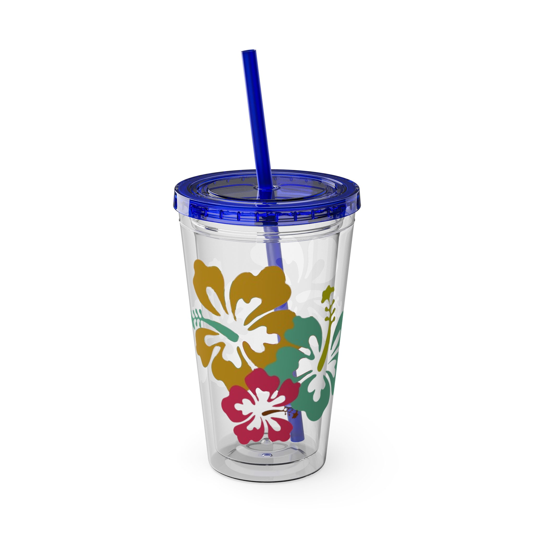 Tropical Hibiscus Print Tumbler | 16oz Straw Cup - Image 30