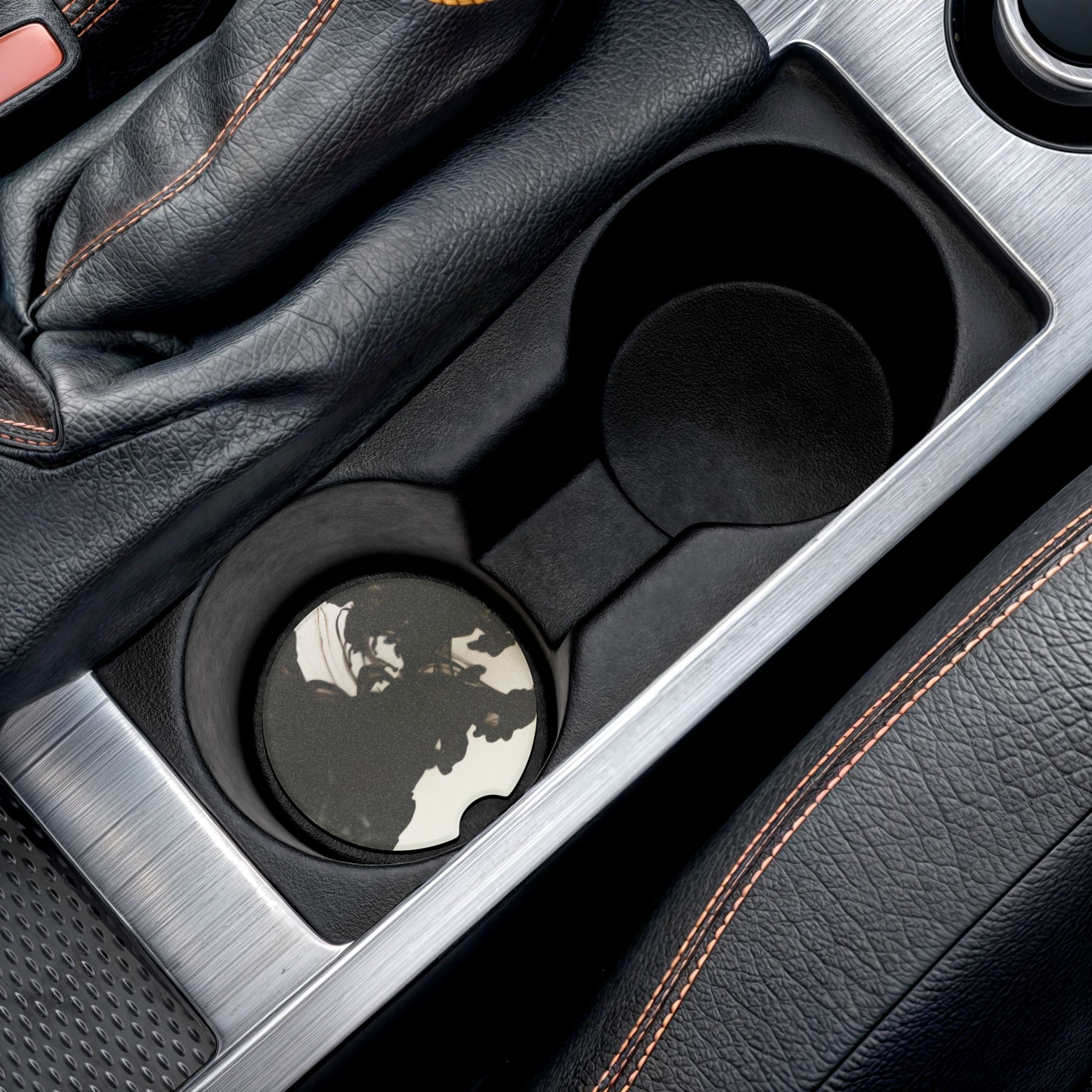 Soapstone Car Coaster with Vintage Black-and-White Portrait Design