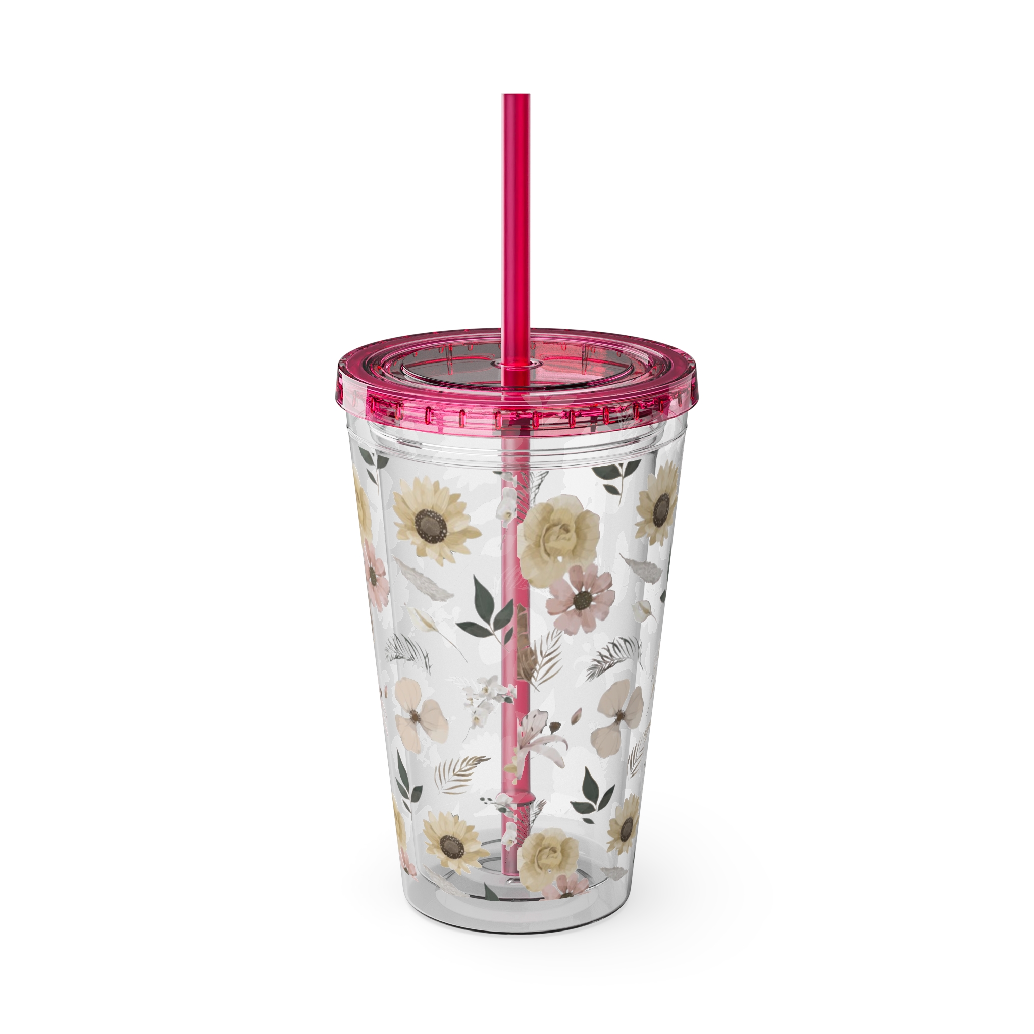 Neutral Watercolor Sunflower Floral Tumbler 16oz - Image 35