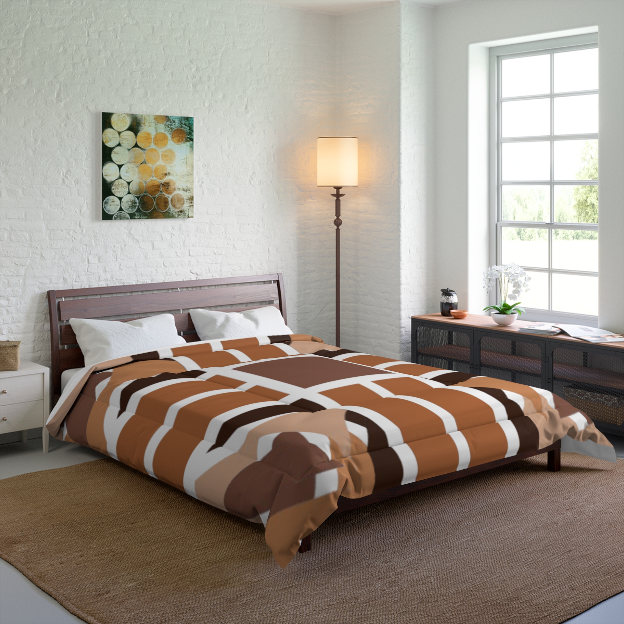 Mid-Century Modern Geometric Brown Comforter - Image 6