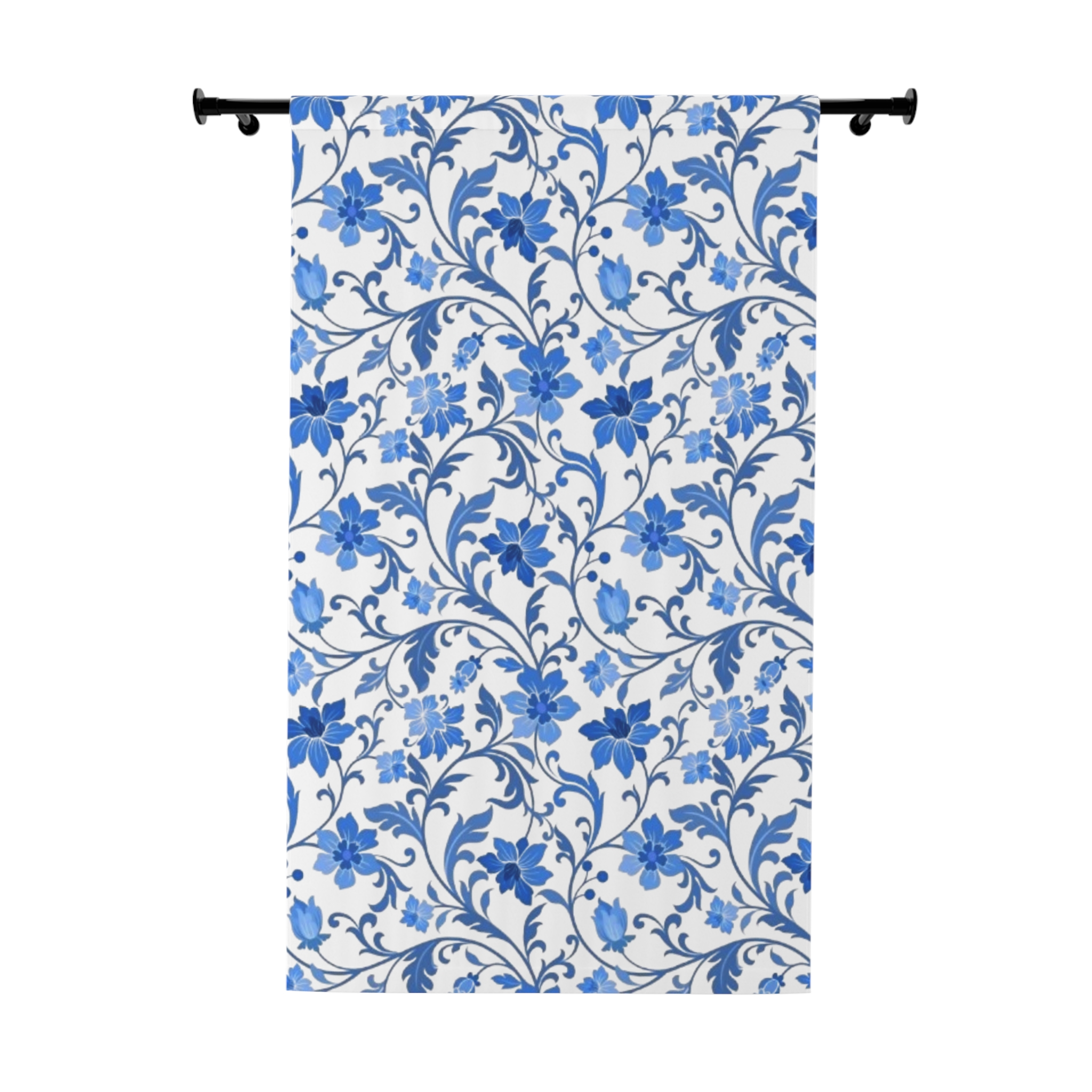 Blue Floral Vine Window Curtain - Image 2