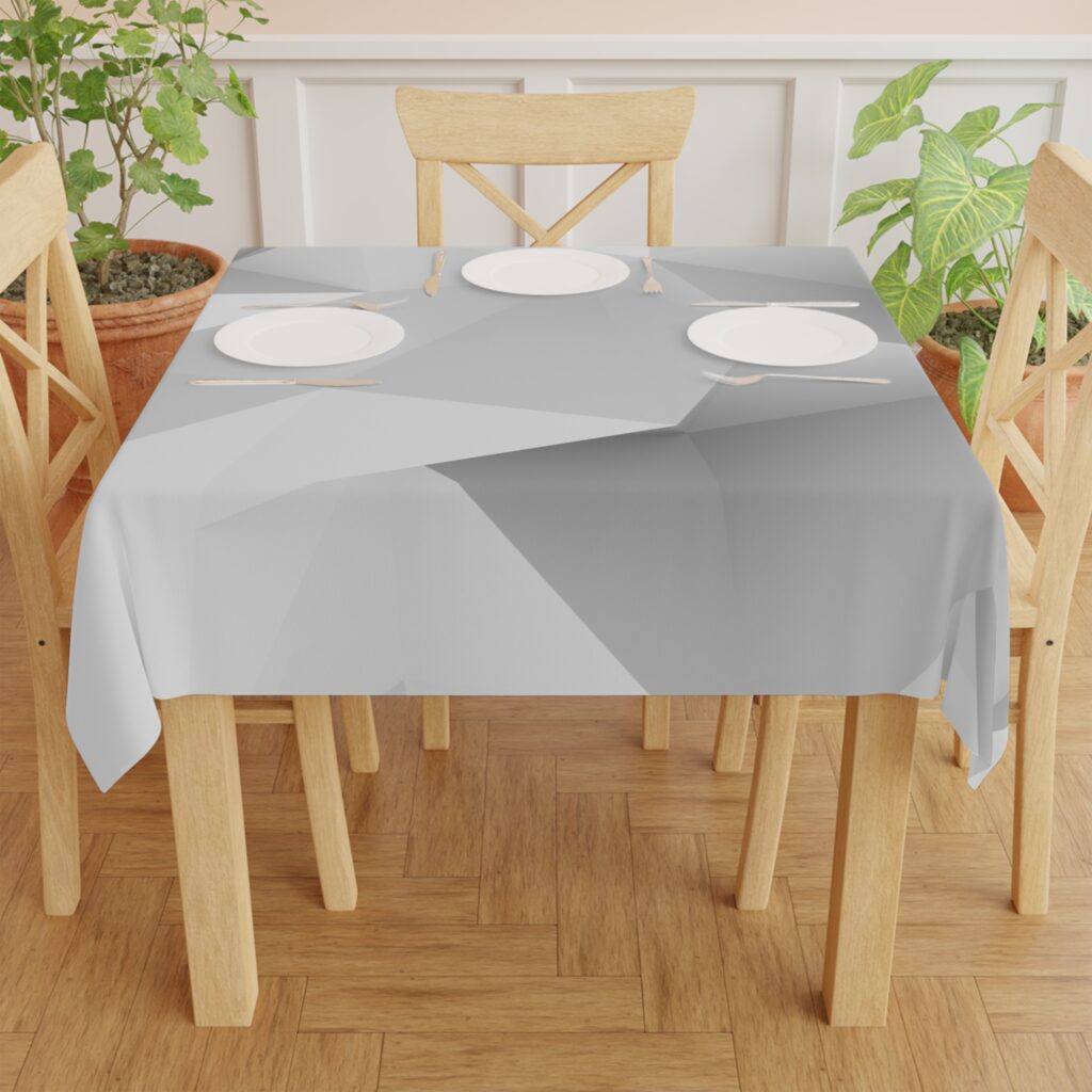 Geometric Gray Polygon Tablecloth — Modern Faceted Pattern for Dining & Entertaining