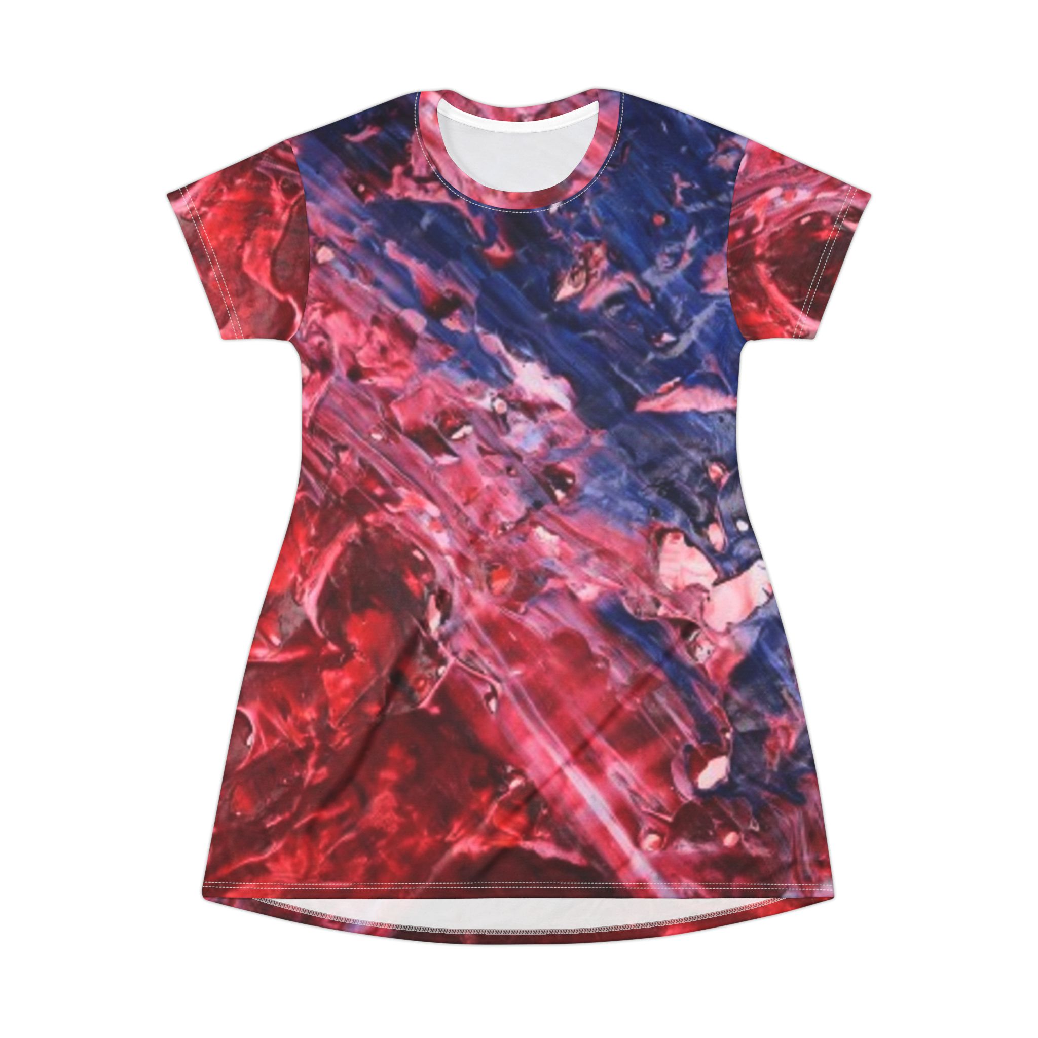 Abstract Red and Blue Marble T-Shirt Dress - Image 2
