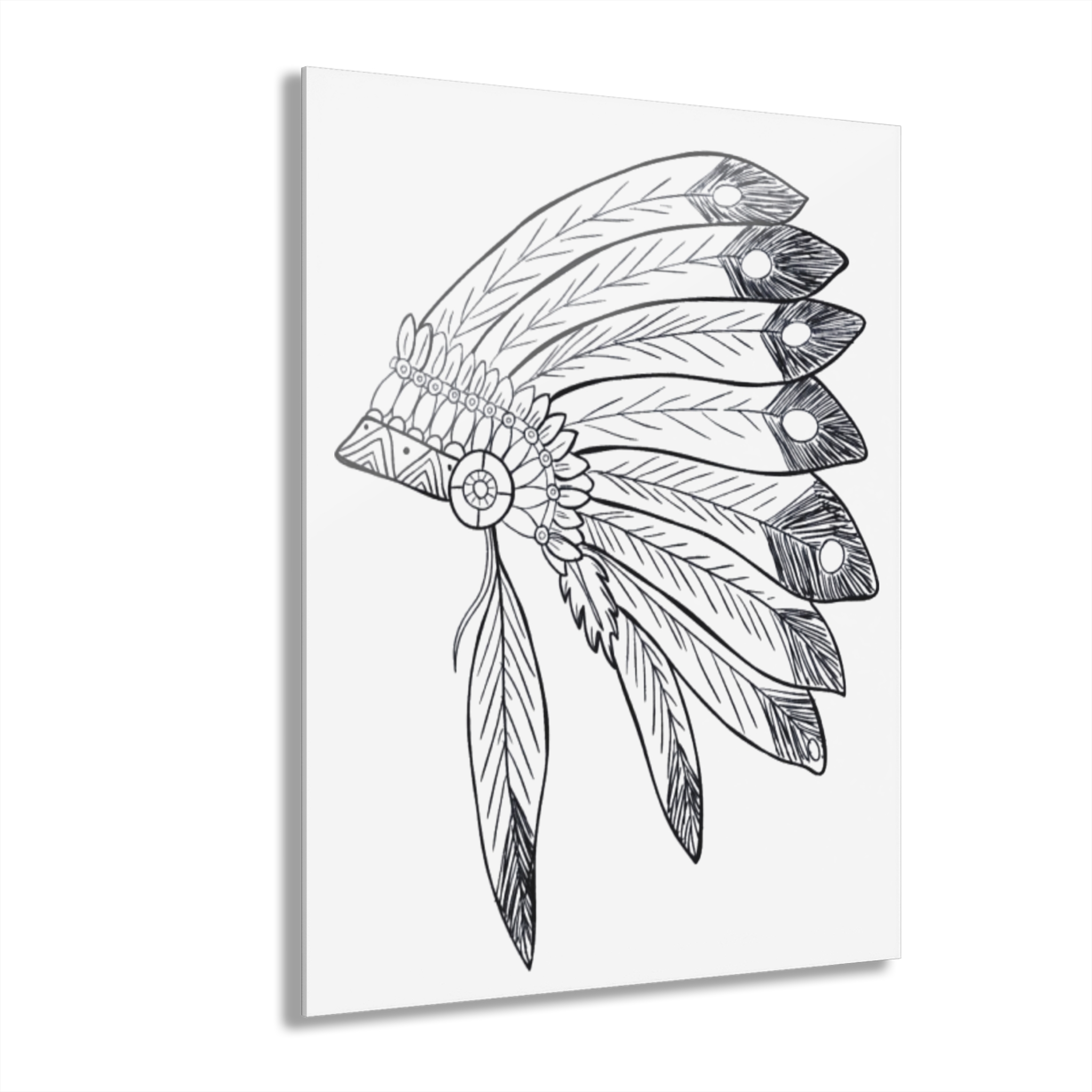 Acrylic Wall Art - Hand-Drawn Feather Headdress Print (French Cleat) - Image 11