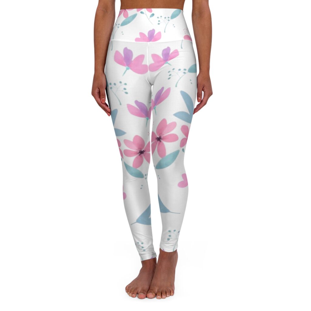 Pink Floral Pattern Leggings | High Waisted Yoga Leggings
