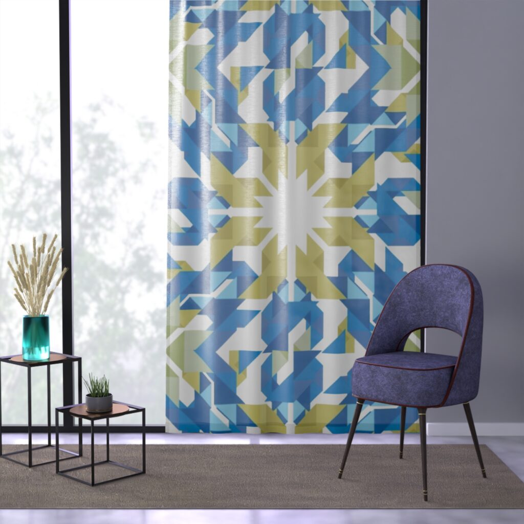 Geometric Blue and Green Window Curtain