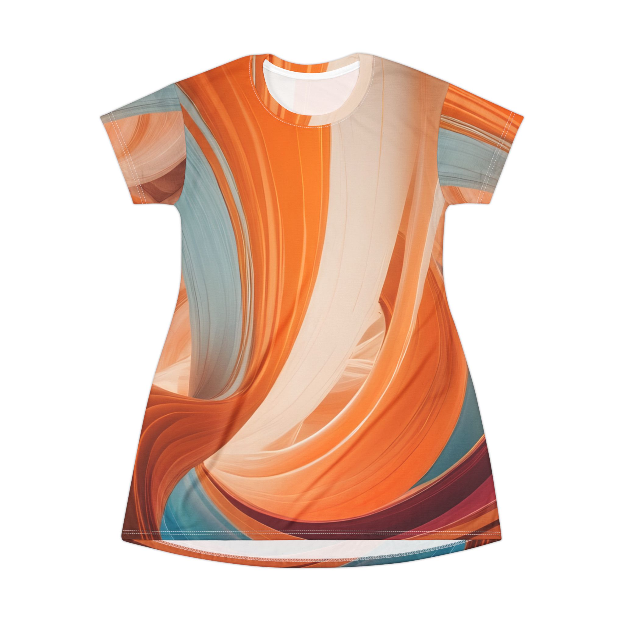 Abstract Orange Swirl T-Shirt Dress - Image 2