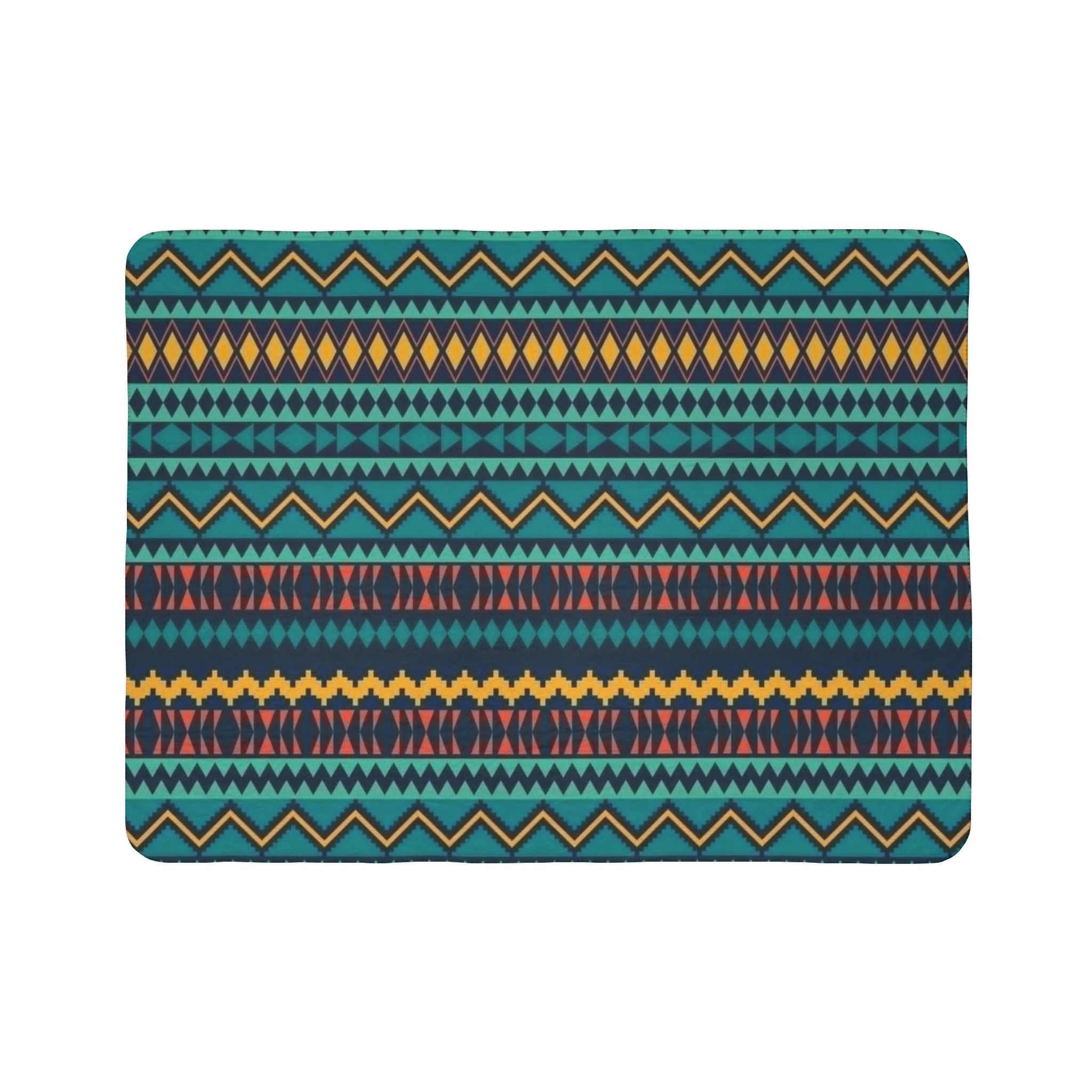 Aztec Teal Fleece Sherpa Blanket — Tribal Geometric Cozy Throw - Image 7