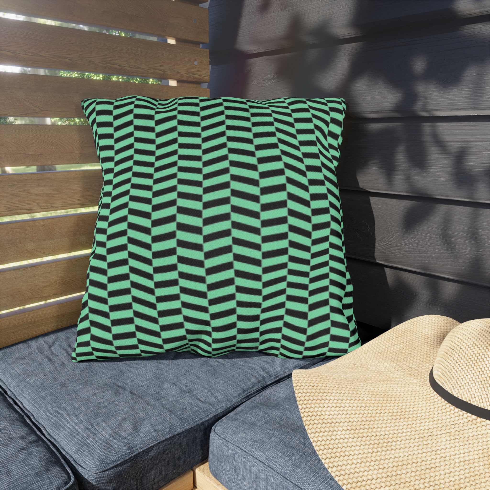 Outdoor Pillow – Mint Green and Black Geometric Wave Pattern - Image 11