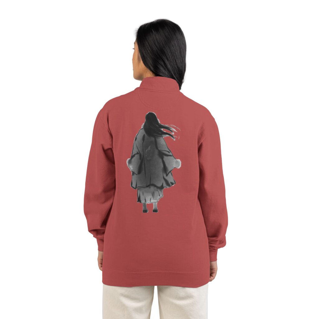 Quarter-Zip Sweatshirt with Whimsical Flying Girl Graphic