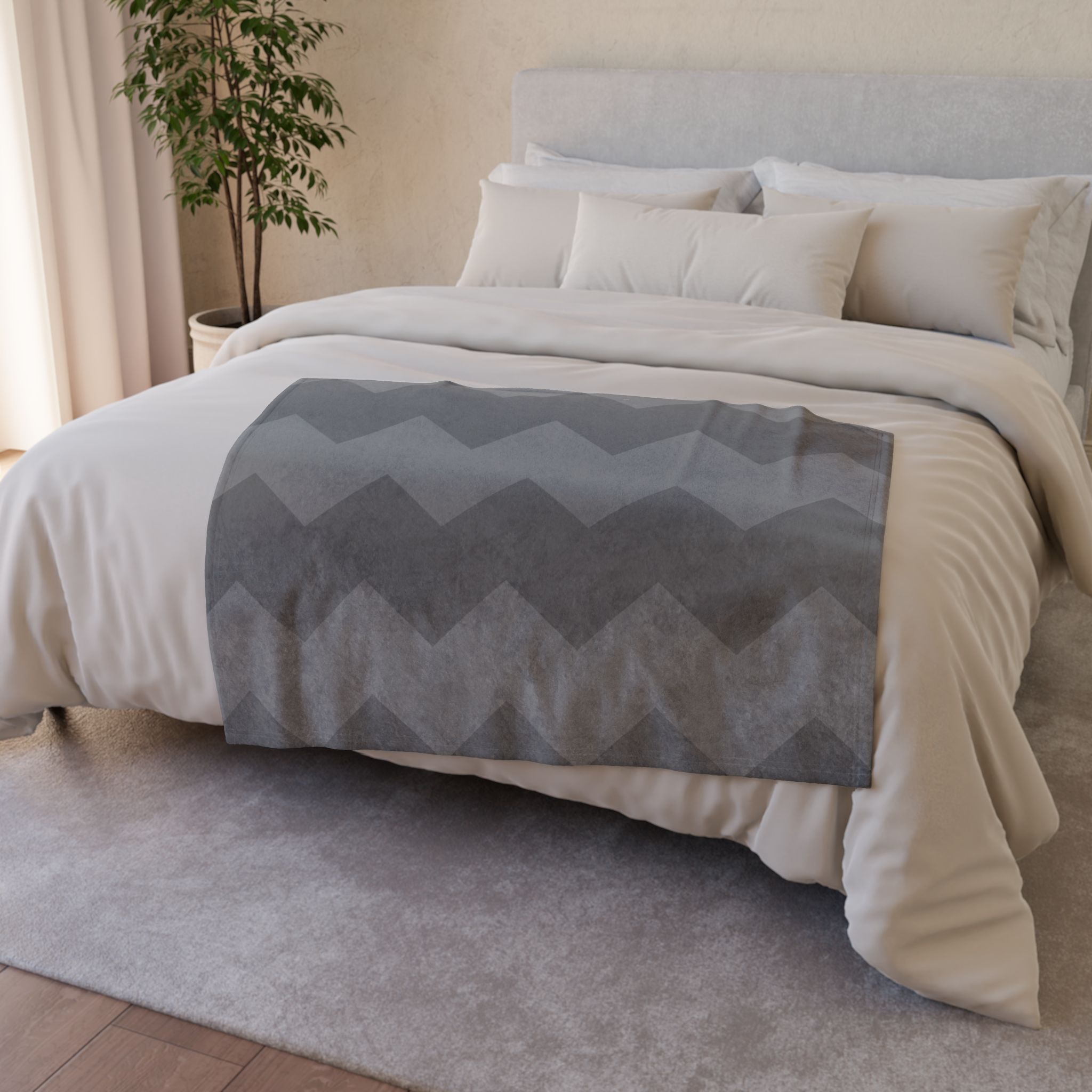 Chevron Plush Blanket — Cozy Gray Zigzag Throw - Image 8