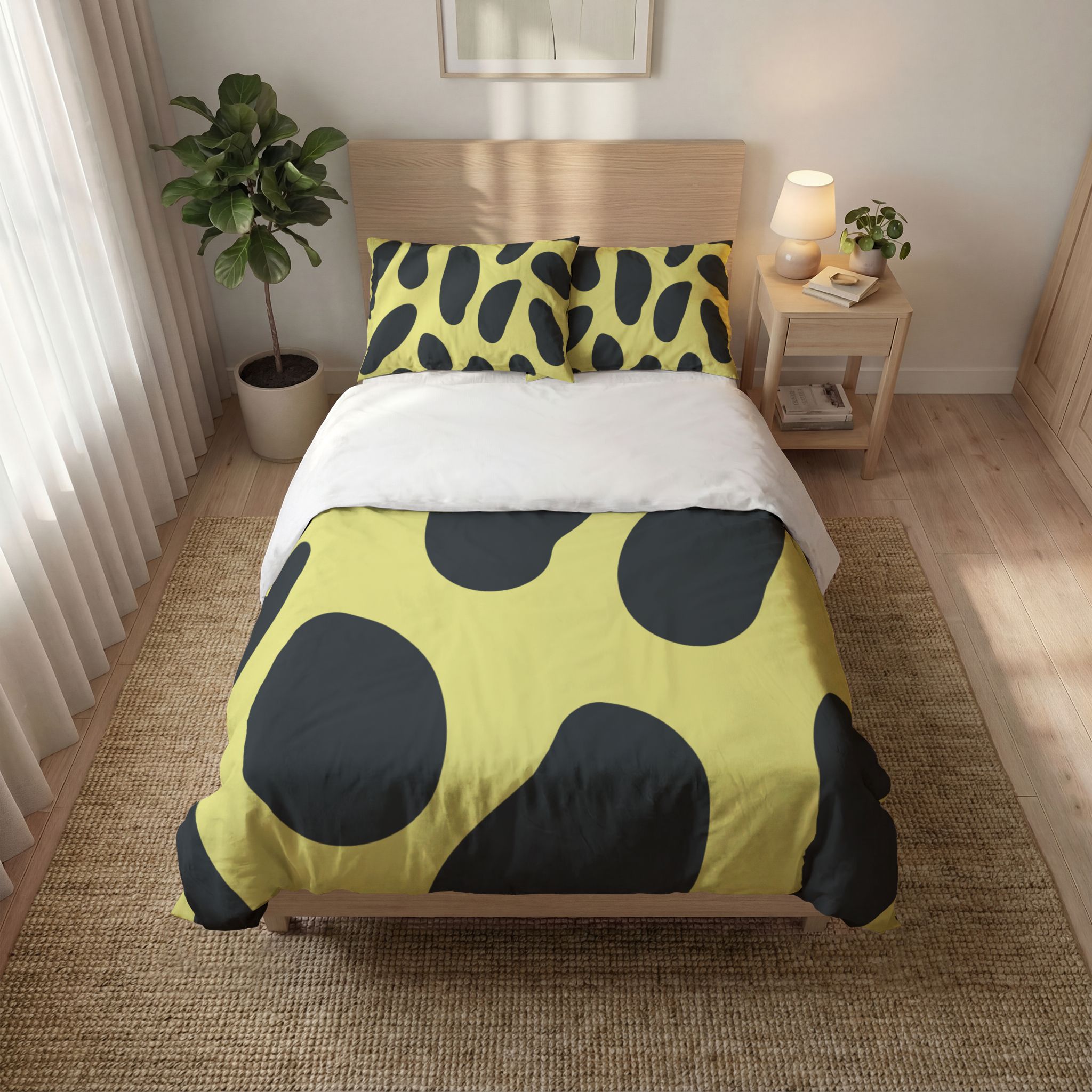 Abstract Black and Lime Organic Pattern Quilt Cover Set - Image 4