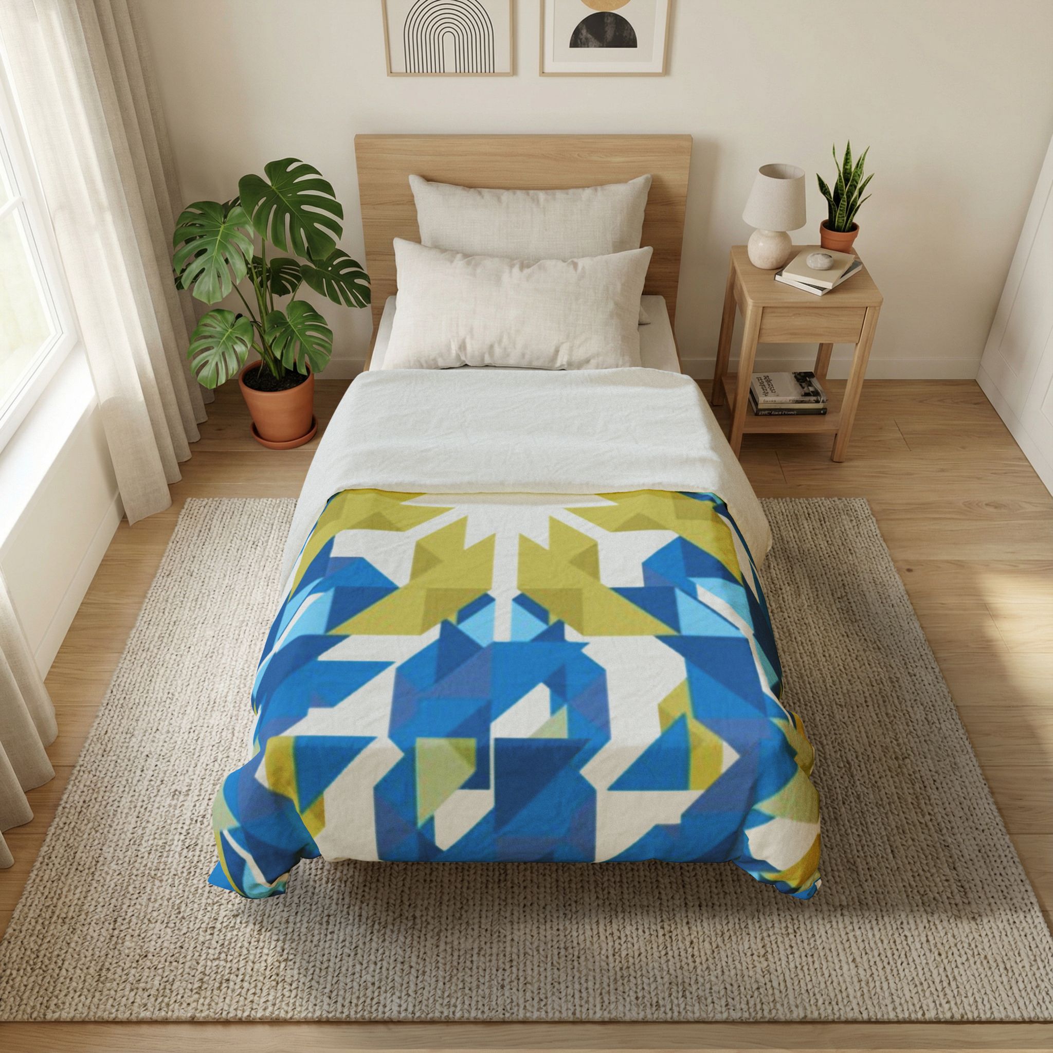 Blue and Green Geometric Mandala Cotton Duvet Cover - Image 4