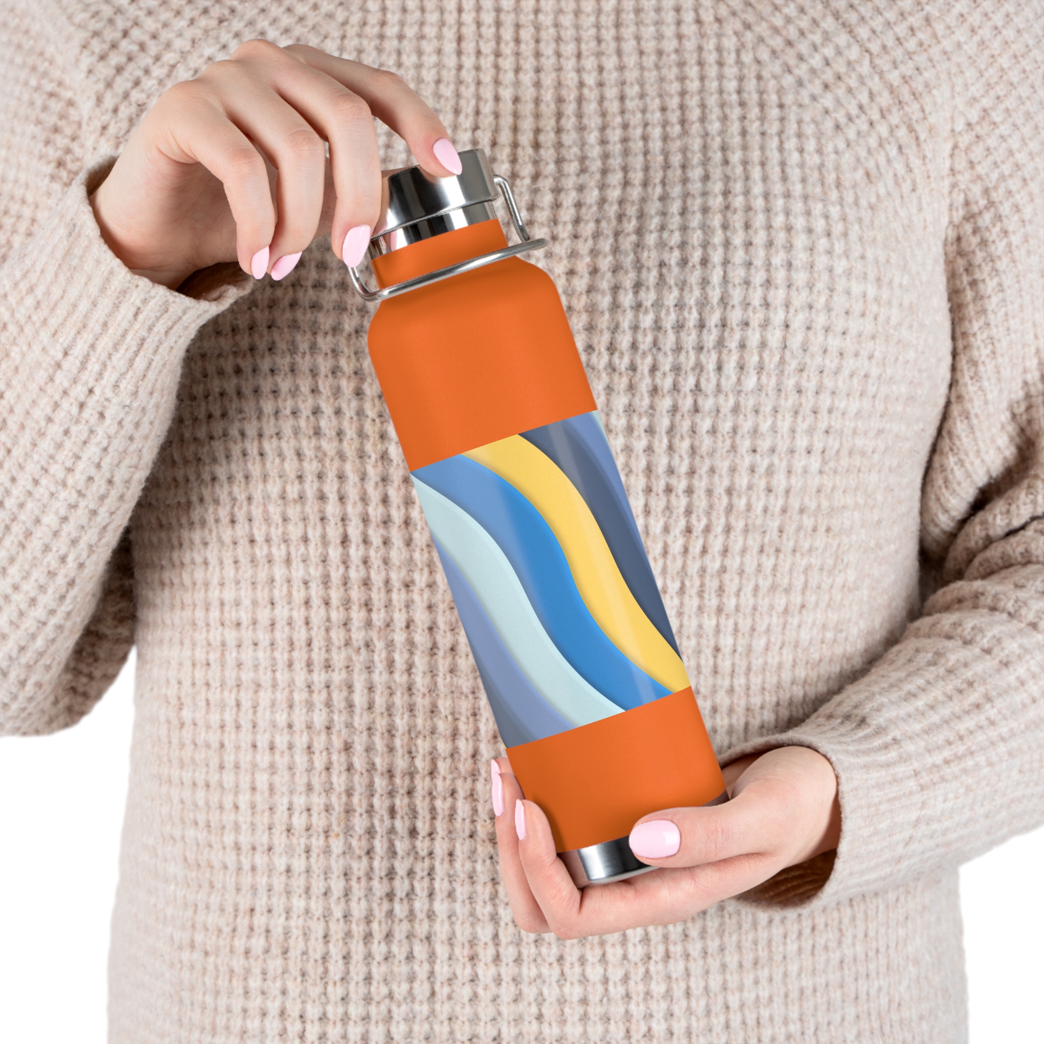 22oz Abstract Blue and Yellow Wave Vacuum Insulated Bottle - Image 25